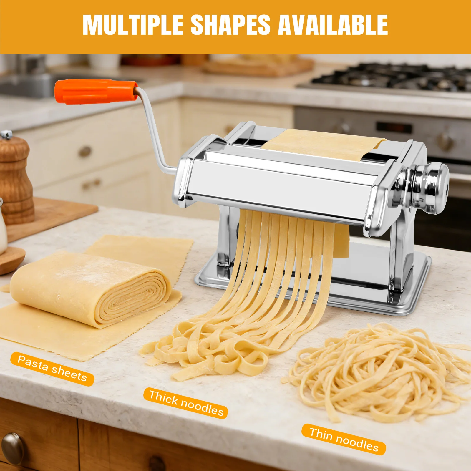 Heavy Duty Stainless Steel Pasta Maker,3-in-1 Manual Machine with 3 Cut Press Blade Settings for Spaghetti,Tagliatelle & Lasagne