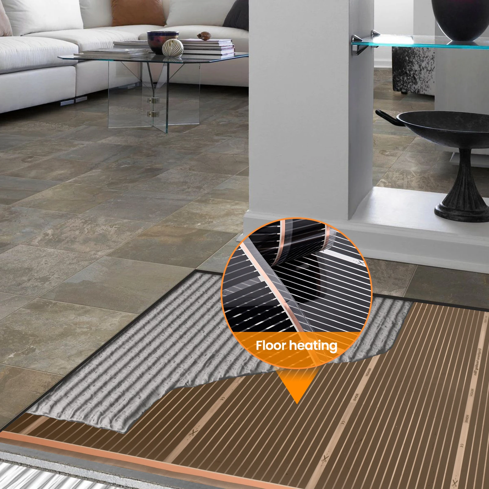 Underfloor Heating Mat 220W/m², 9.84-16.4 sqft Electric Radiant Floor Heating Film with Thermostat Below Laminate Wood