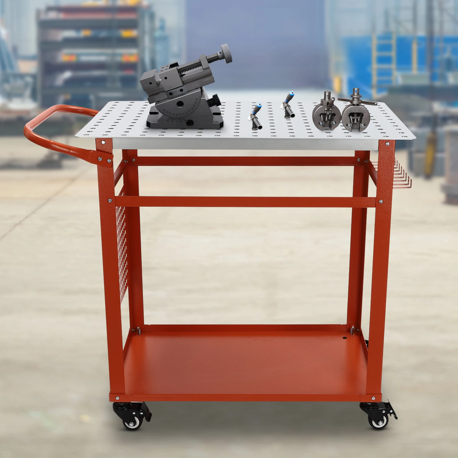 36" * 24" Welding Table, 2 Tiers Welding Workbench Table, 800Lbs Load Capacity, Movable Steel Work Bench with 4 Wheels
