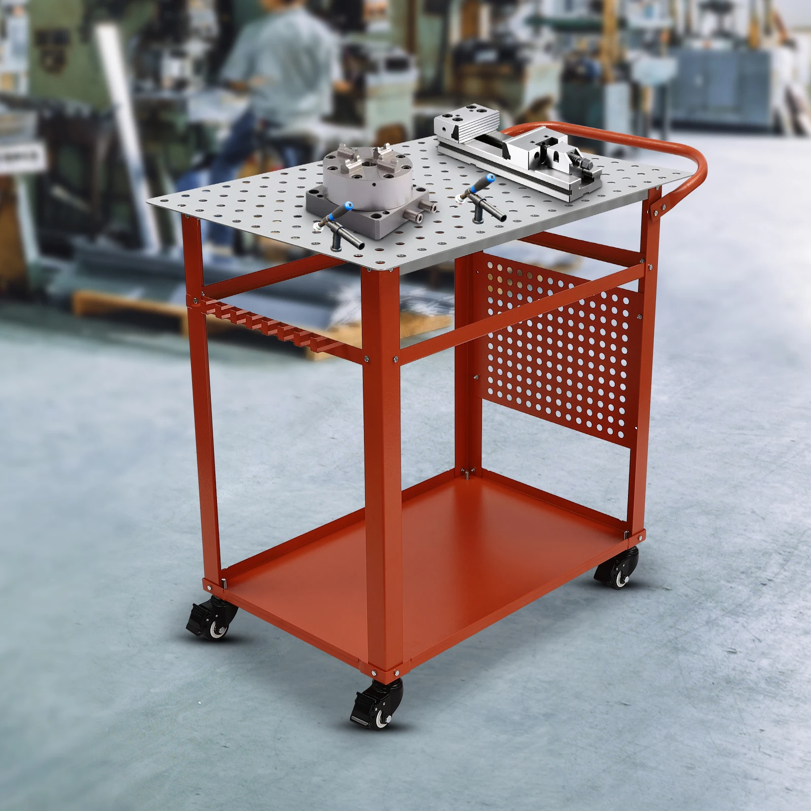 36" * 24" Welding Table, 2 Tiers Welding Workbench Table, 800Lbs Load Capacity, Movable Steel Work Bench with 4 Wheels