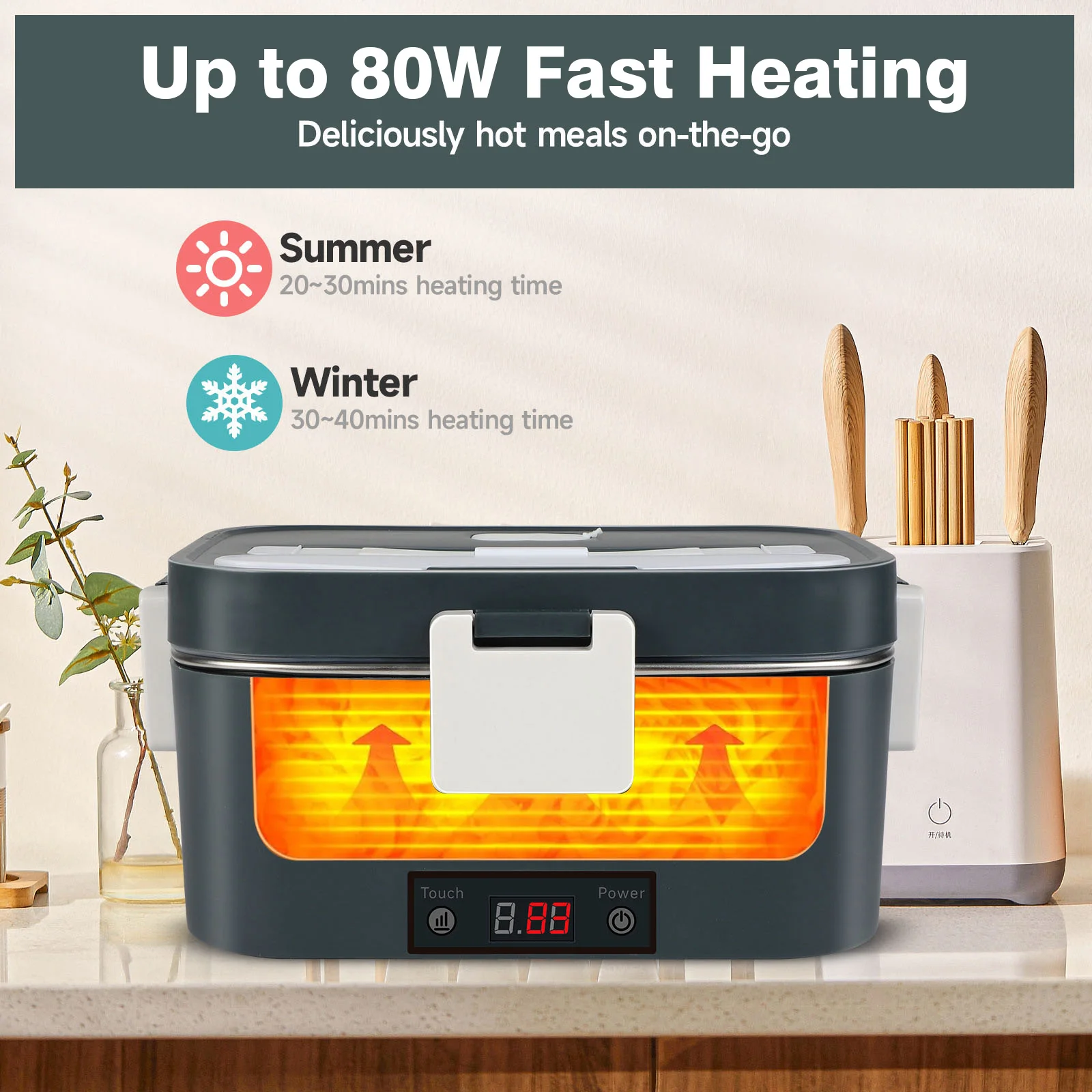 2.5L 60W Electric Lunch Box Heater, Portable Leak-Proof Food Warmer for Office Car Truck Travel Home, Microwave Safe Bento Box