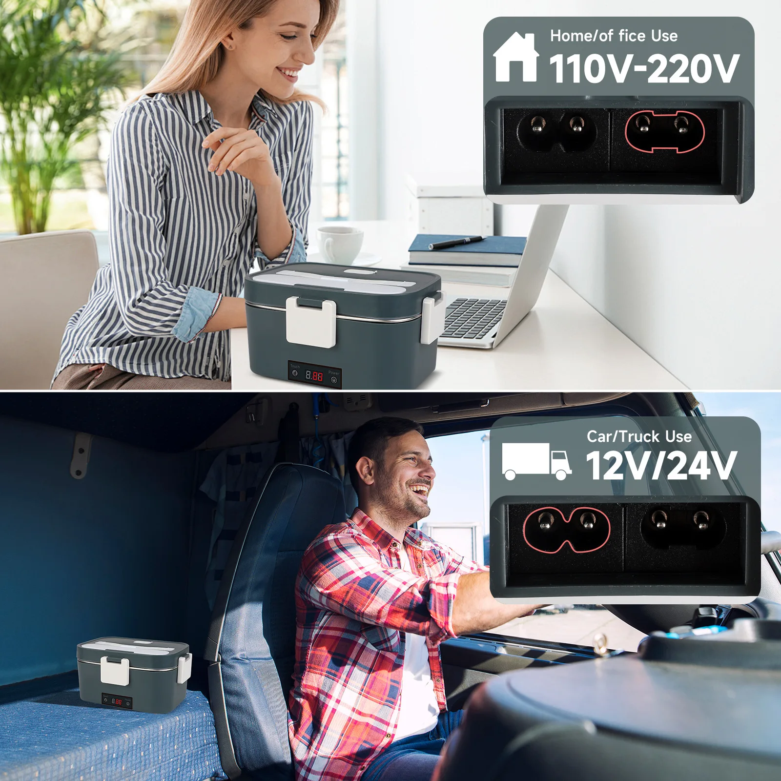 2.5L 60W Electric Lunch Box Heater, Portable Leak-Proof Food Warmer for Office Car Truck Travel Home, Microwave Safe Bento Box