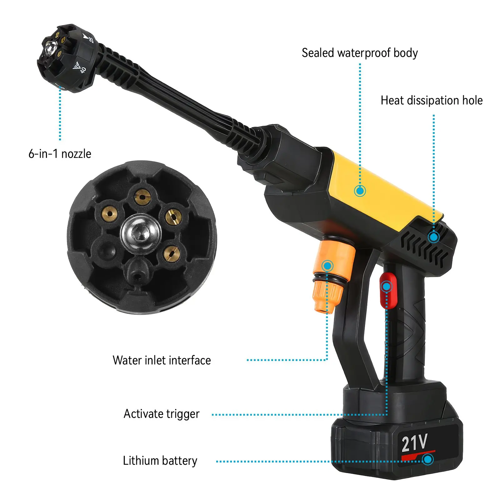 3500W 200Bar High Pressure Washer for Makita 18V, Brushed Electric Car Wash Gun with Garden Irrigation Tool