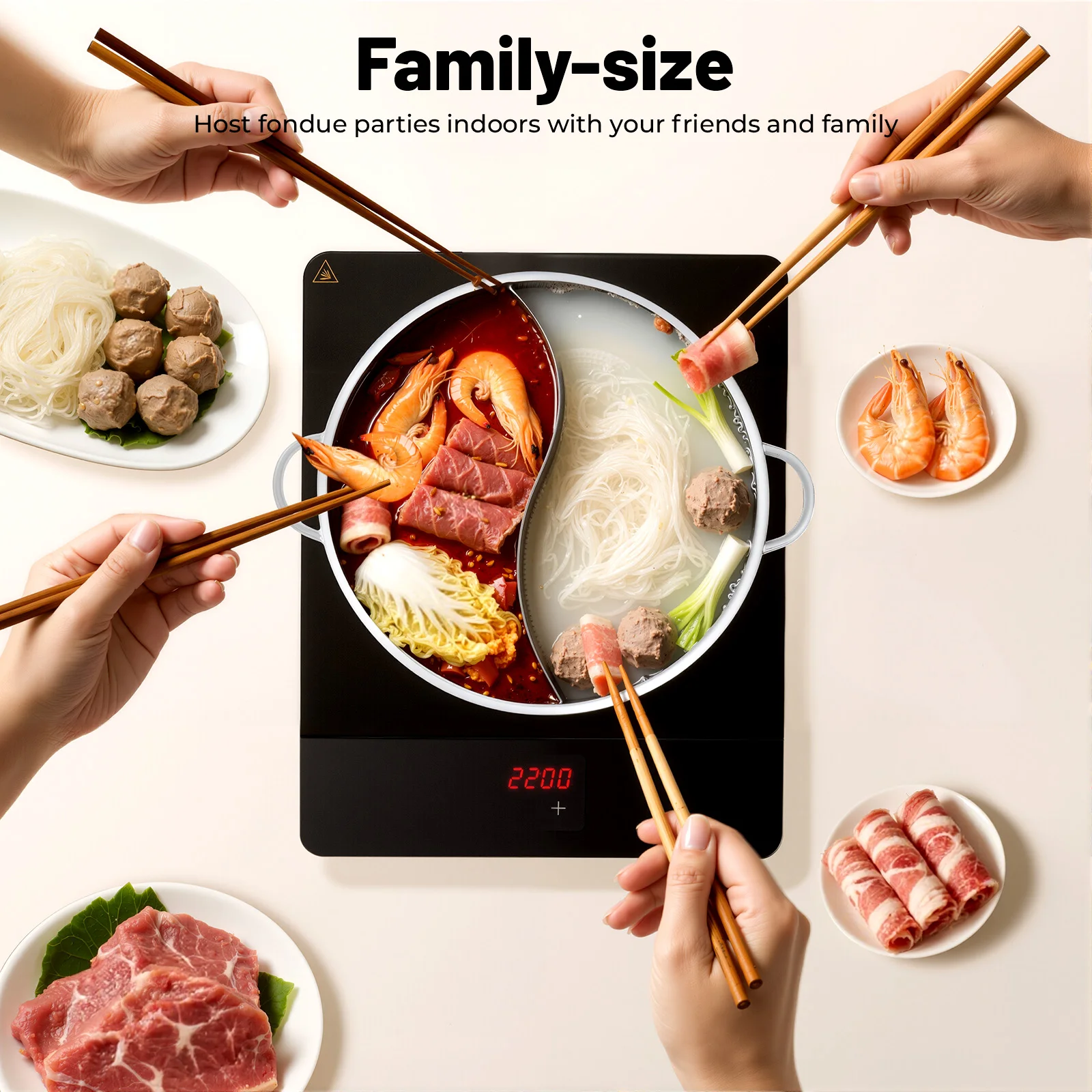 Divided Hot Pot,Stainless Steel Polished Rustproof Cookware Fast Heating Compatible with All Stoves for Gathering Daily Cooking