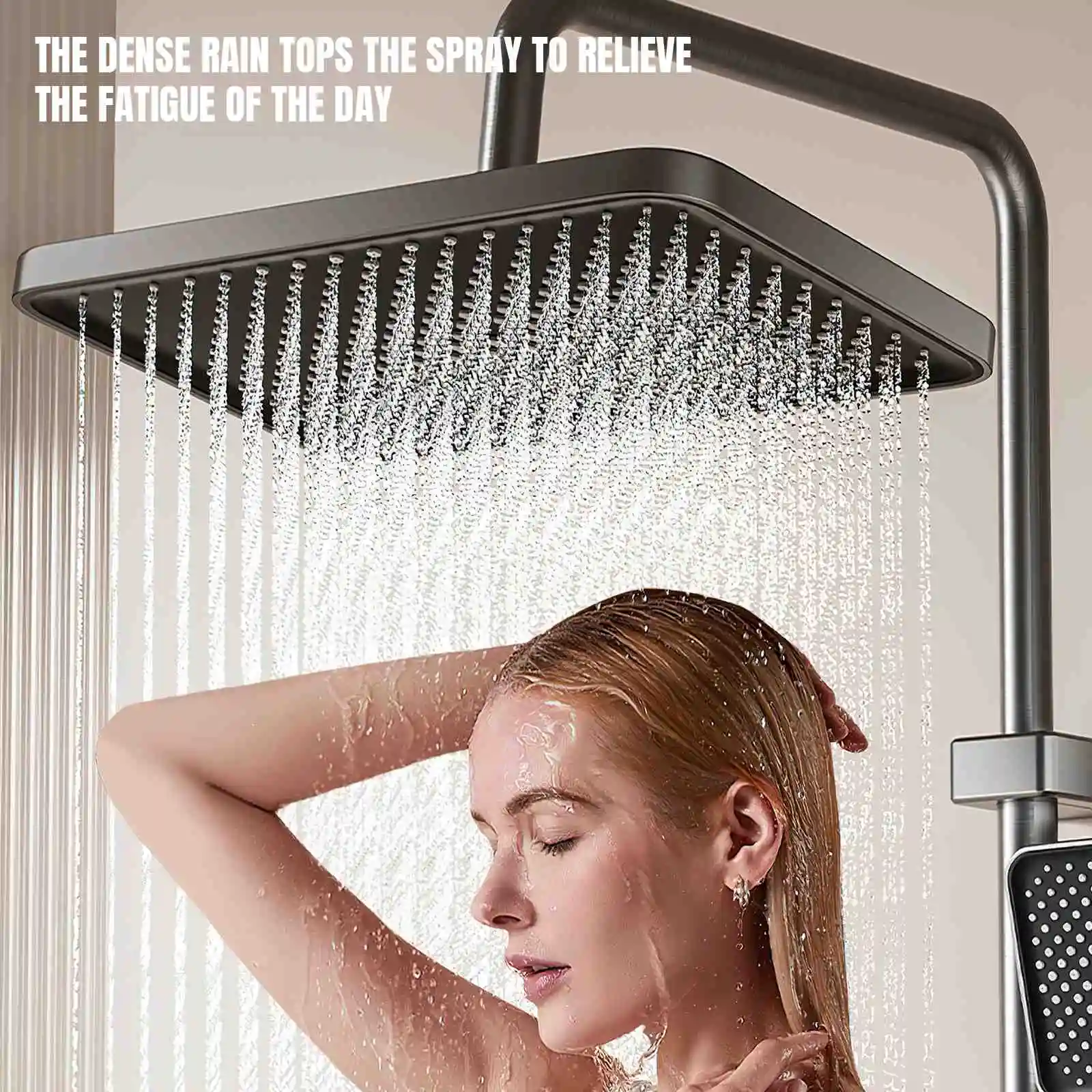 Black Shower Set Bathroom Hot and Cold Mixer Shower Mixer LED Digital Ambient Light Bathtub Wall Mounted Grey Shower System