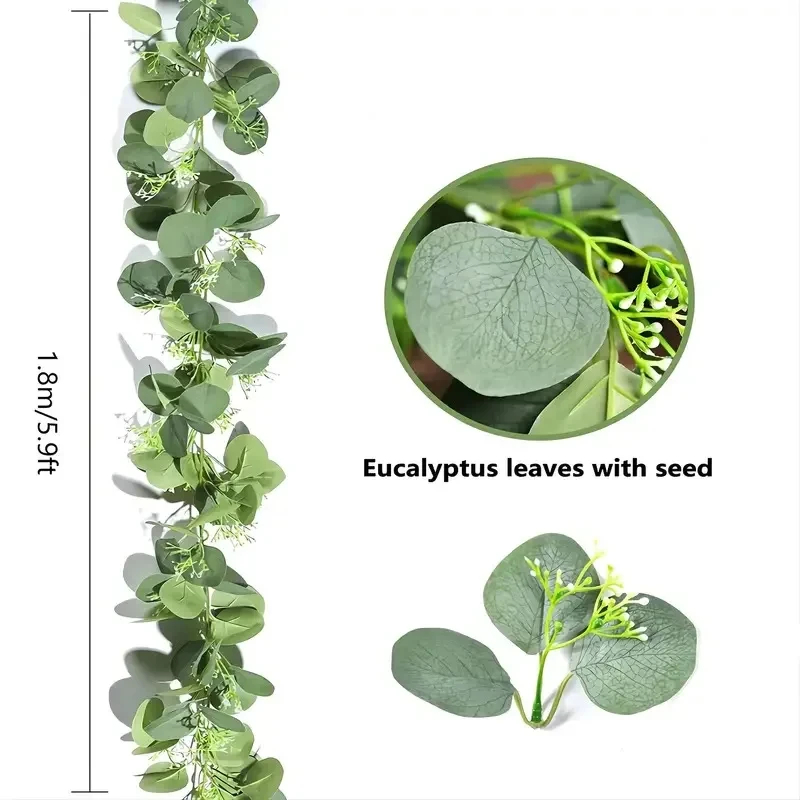 1pc Artificial Eucalyptus Leaves Greenery Garland Faux Plant Spring Vines with White Flowers Berries for Wedding Home Party Deco