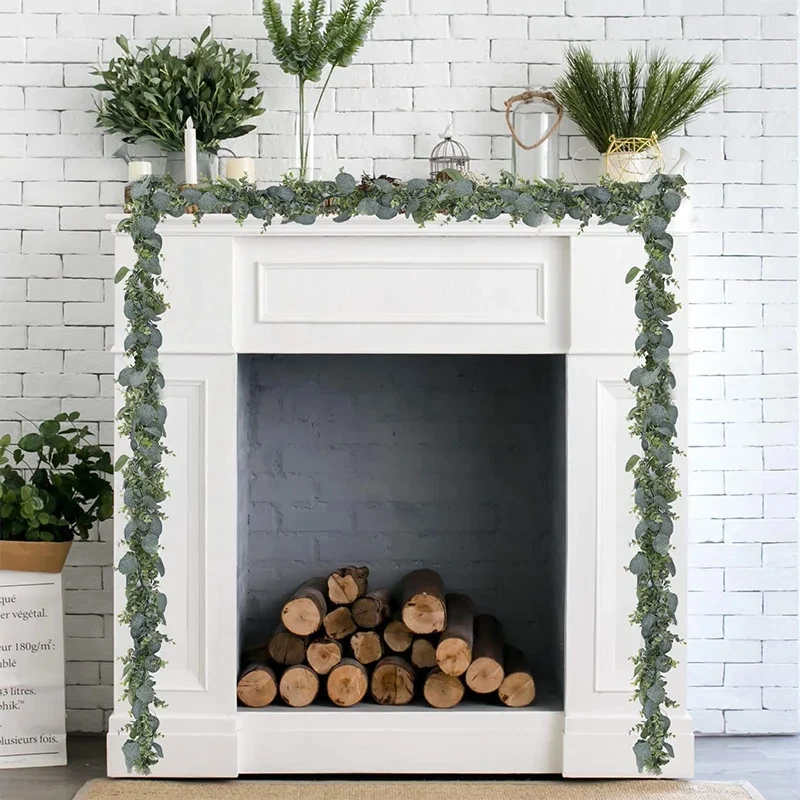 1pc Artificial Eucalyptus Leaves Greenery Garland Faux Plant Spring Vines with White Flowers Berries for Wedding Home Party Deco