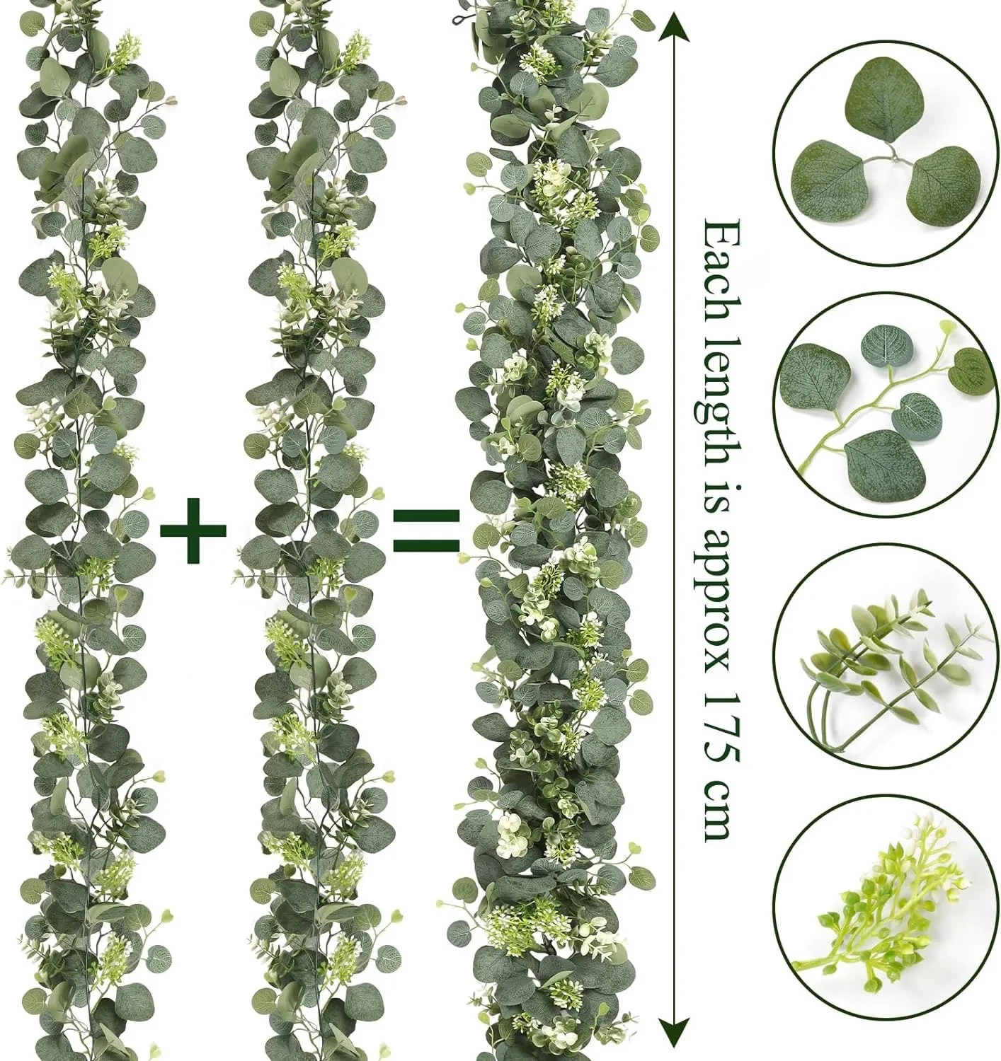 1pc Artificial Eucalyptus Leaves Greenery Garland Faux Plant Spring Vines with White Flowers Berries for Wedding Home Party Deco