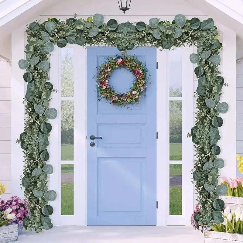 1pc Artificial Eucalyptus Leaves Greenery Garland Faux Plant Spring Vines with White Flowers Berries for Wedding Home Party Deco