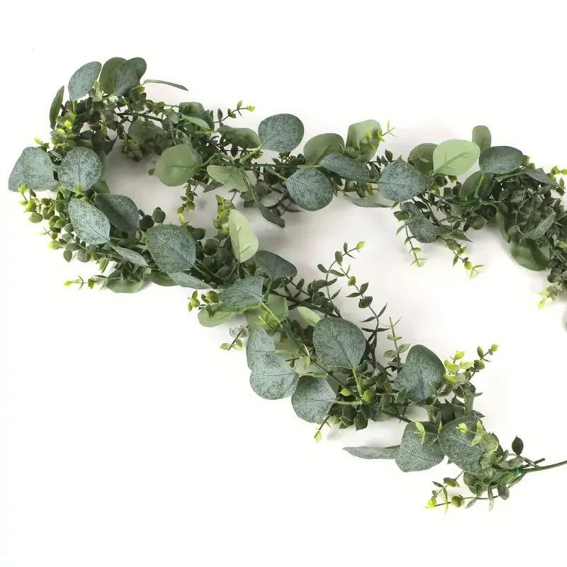 1pc Artificial Eucalyptus Leaves Greenery Garland Faux Plant Spring Vines with White Flowers Berries for Wedding Home Party Deco