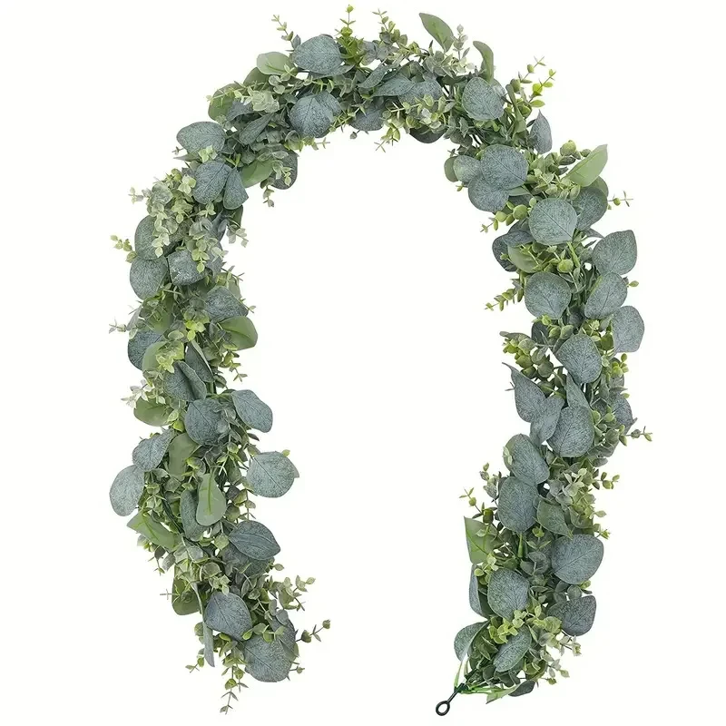 1pc Artificial Eucalyptus Leaves Greenery Garland Faux Plant Spring Vines with White Flowers Berries for Wedding Home Party Deco