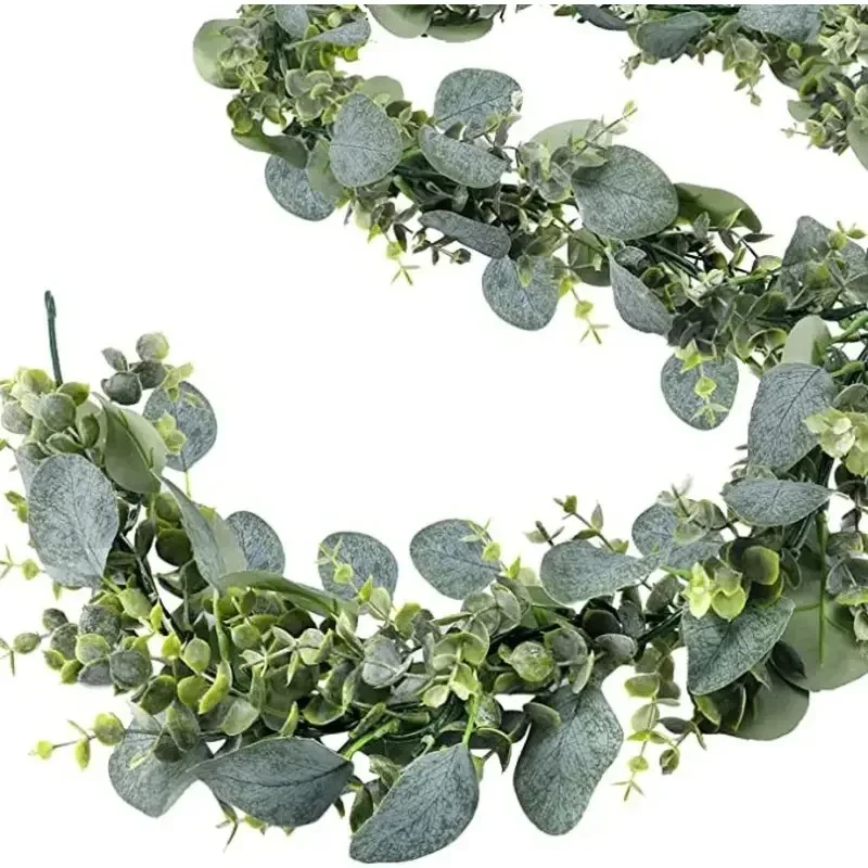 1pc Artificial Eucalyptus Leaves Greenery Garland Faux Plant Spring Vines with White Flowers Berries for Wedding Home Party Deco