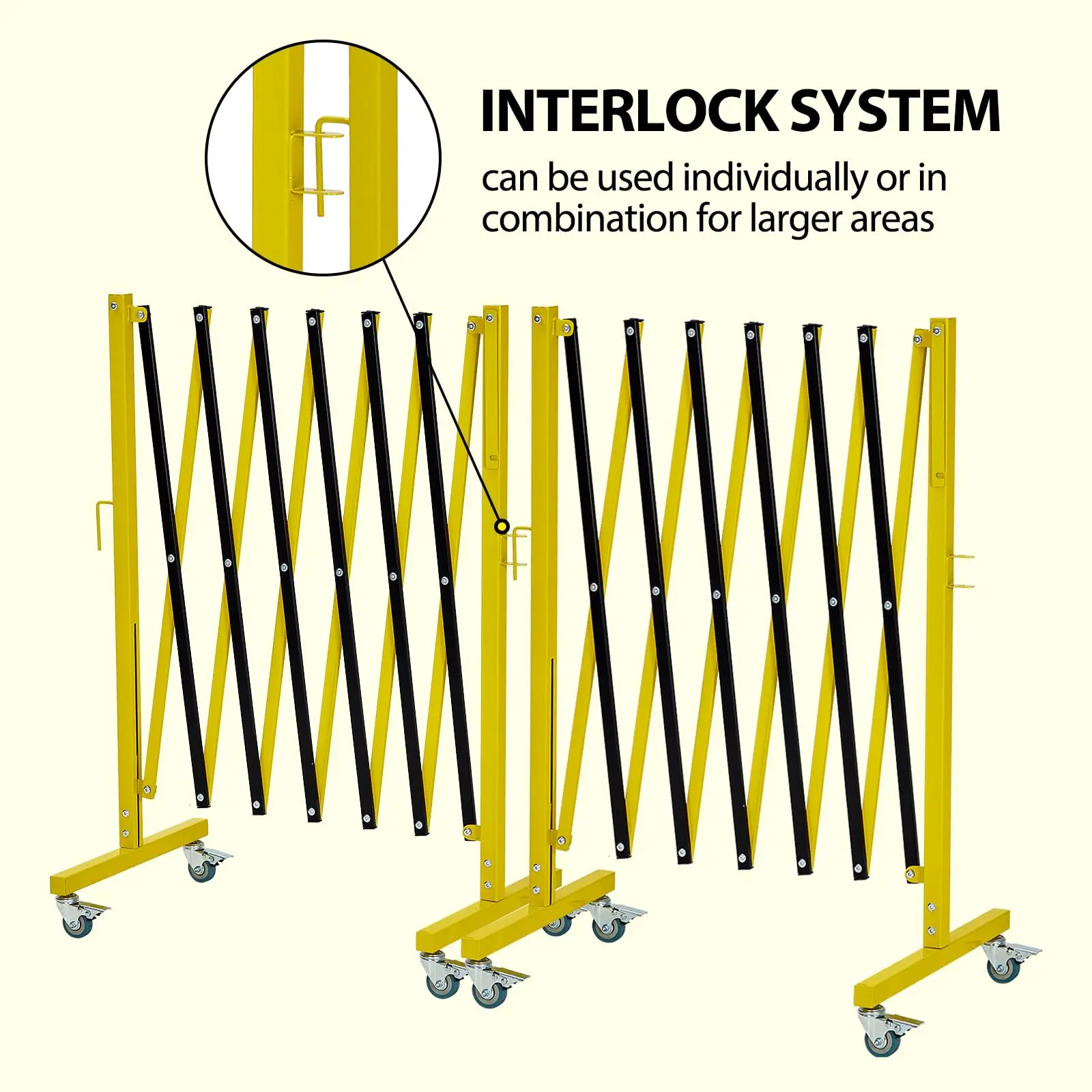 Expandable Metal Barricade, 11FT Long Folding Security Gate with Casters, Metal Retractable Traffic Fence, Easy Assembled Safety