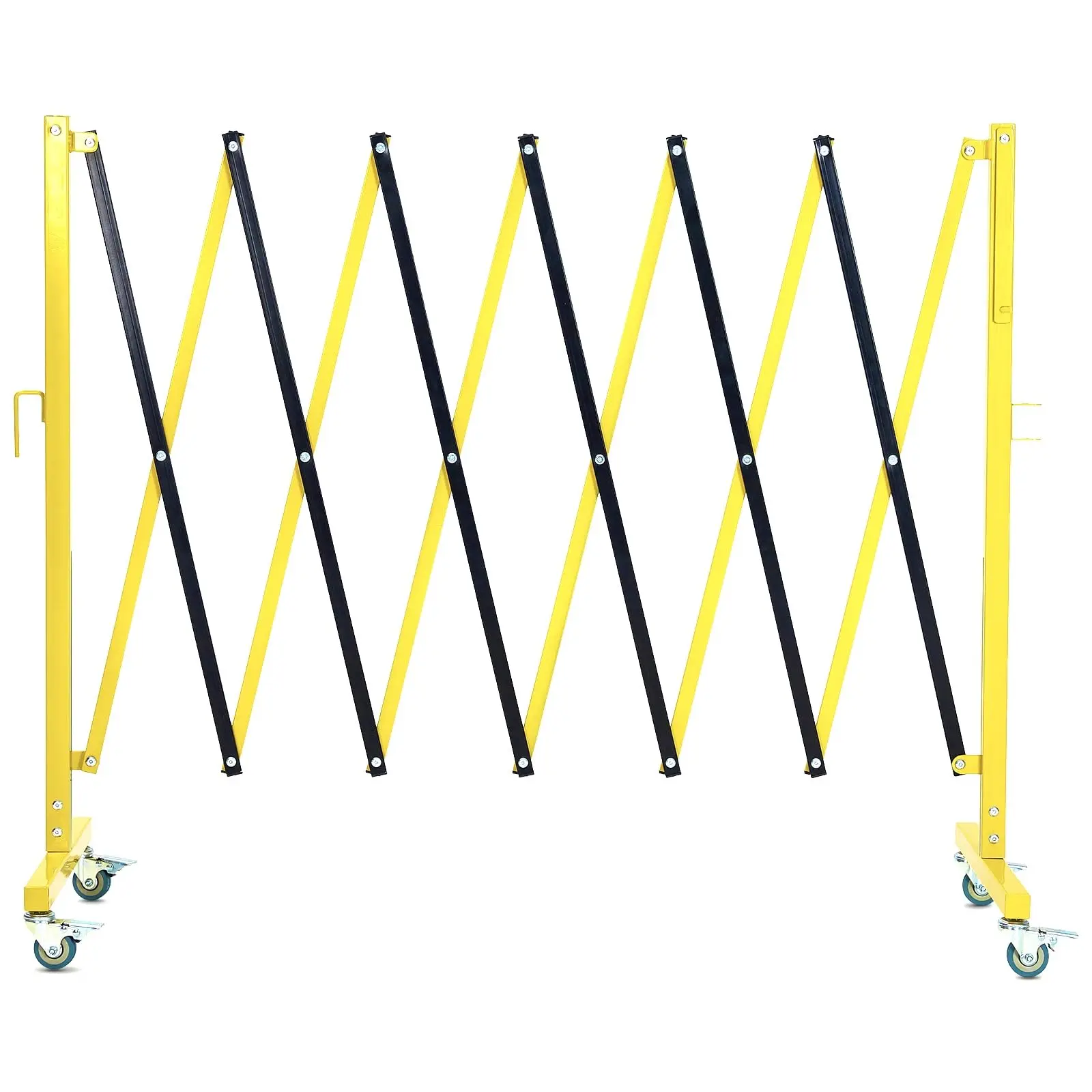 Expandable Metal Barricade, 11FT Long Folding Security Gate with Casters, Metal Retractable Traffic Fence, Easy Assembled Safety