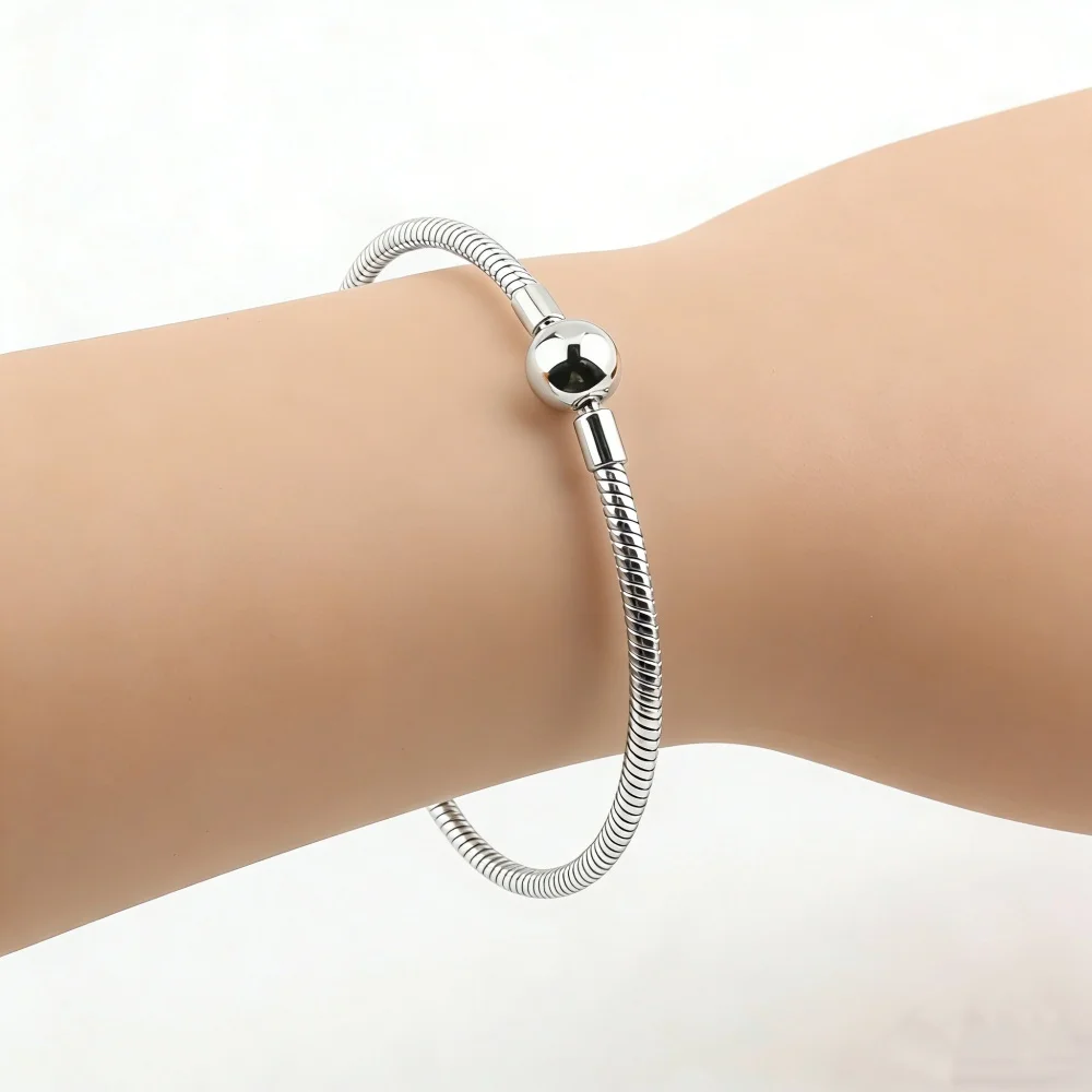 Original Fmrose 925 Sterling Silver Bracelets Round Bead Clasp Pave CZ Bracelets For Women DIY Jewelry Party Gifts 17-20CM