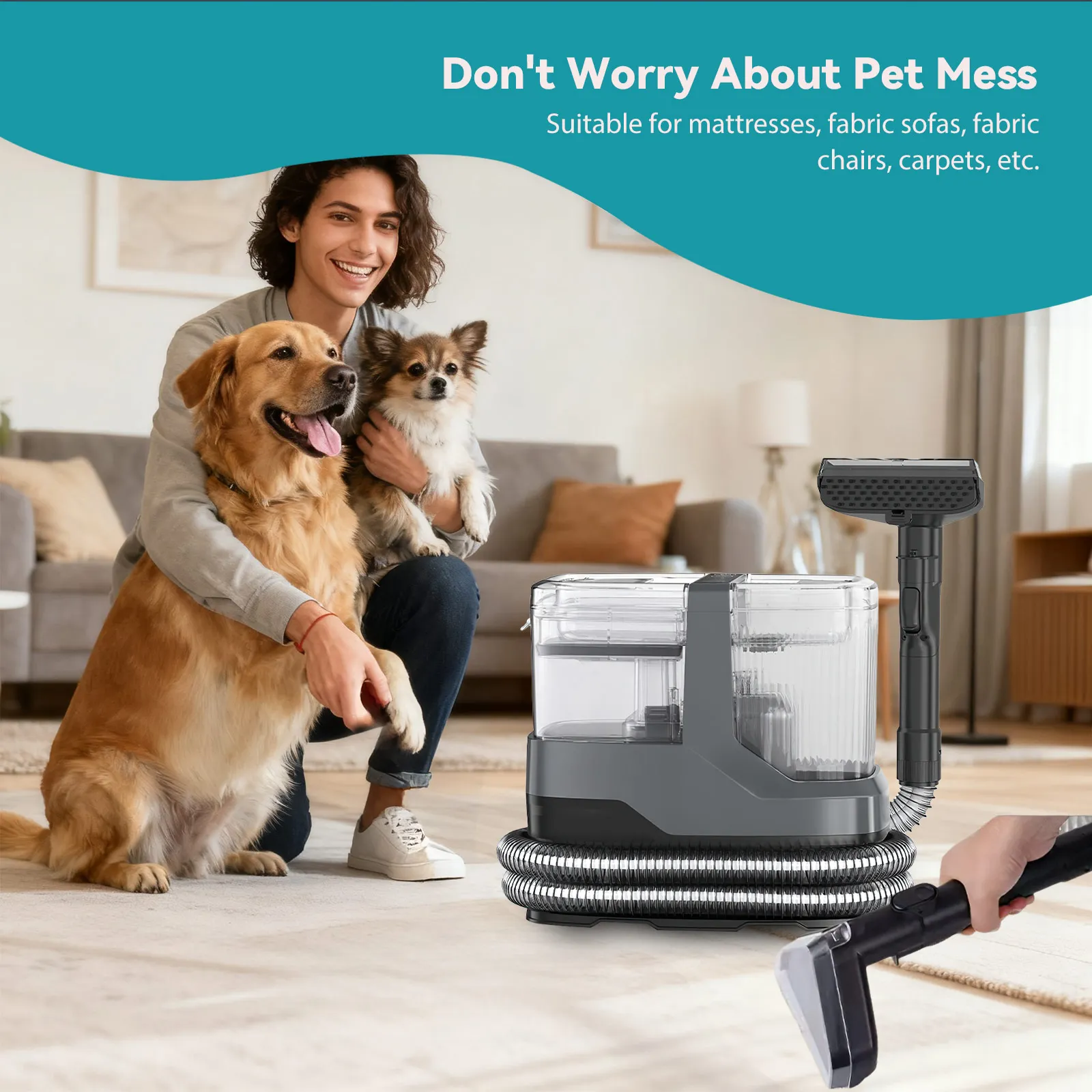 Steam Cleaner for Sofas, 1200W 17KPa Fabric Sofa Cleaner, Carpet Cleaner with Removable Tanks, for Sofa, Carpets, Fabric, Car