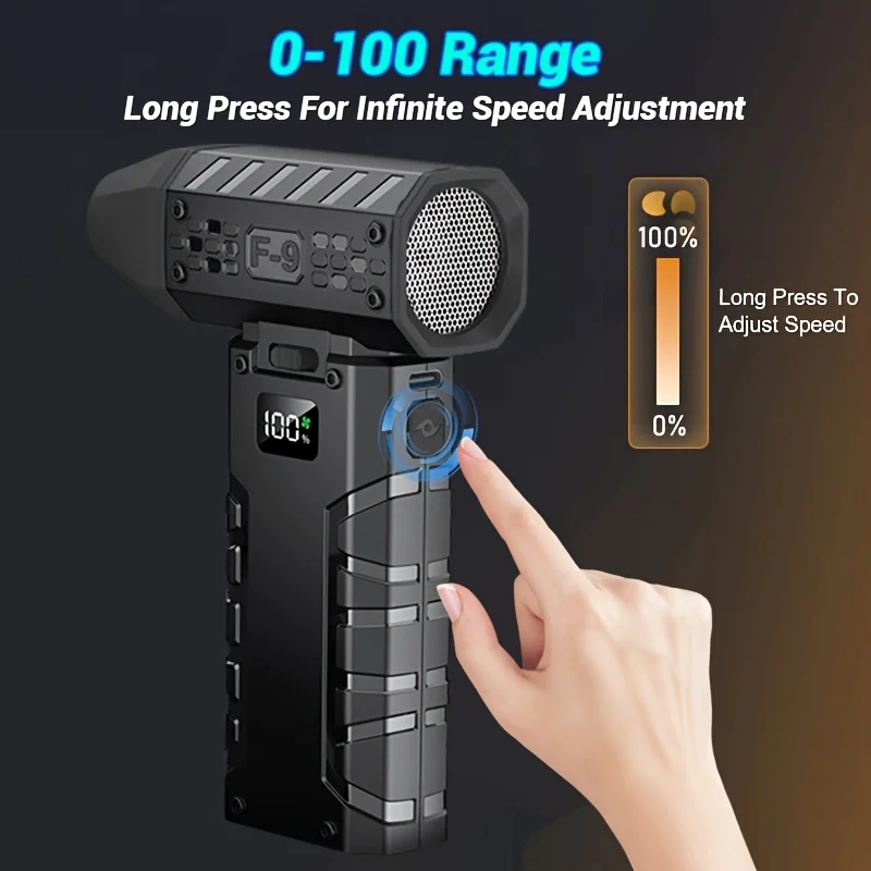 Violent Fan Featuring Four Blower Nozzles, a 100-Speed Sliding Adjustment, LED Lights, a Rechargeable Blowe