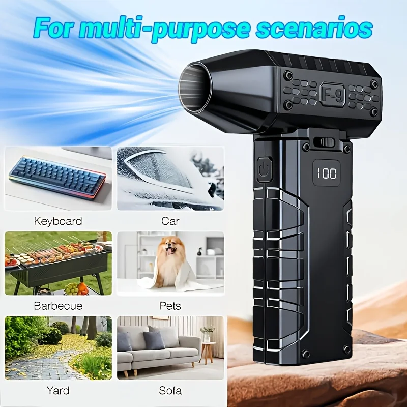 Violent Fan Featuring Four Blower Nozzles, a 100-Speed Sliding Adjustment, LED Lights, a Rechargeable Blowe