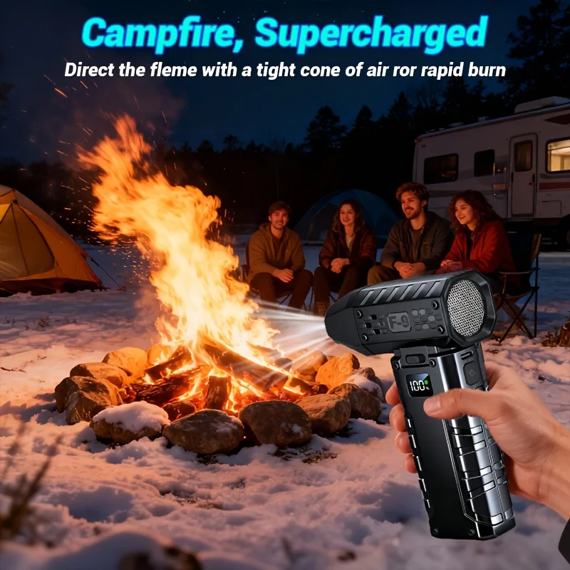 Violent Fan Featuring Four Blower Nozzles, a 100-Speed Sliding Adjustment, LED Lights, a Rechargeable Blowe