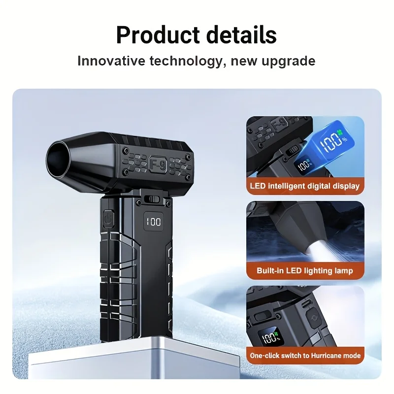 Violent Fan Featuring Four Blower Nozzles, a 100-Speed Sliding Adjustment, LED Lights, a Rechargeable Blowe