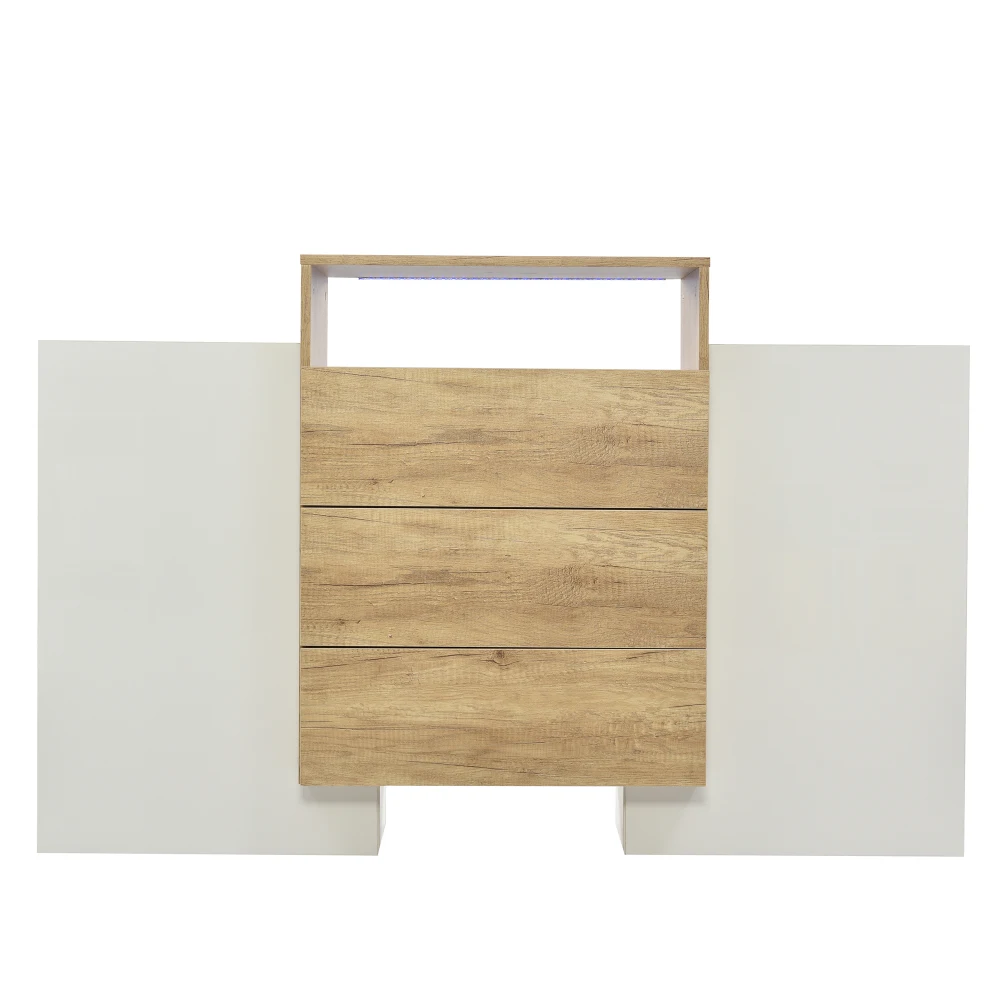 PINGGO Modern Sideboard High Gloss White Wood Color Chest of Drawers Multicolored LED Light Effects Stylish Storage Solution