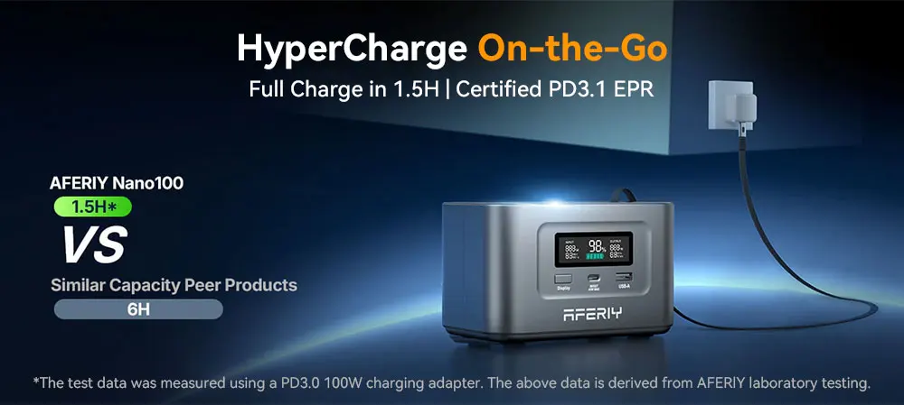 AFERIY Nano100 Portable Power Station,99.2Wh100W Telescopic Type-C Cable,1.5h Full Charge, 3000 + Cycles LiFePO4 Battery