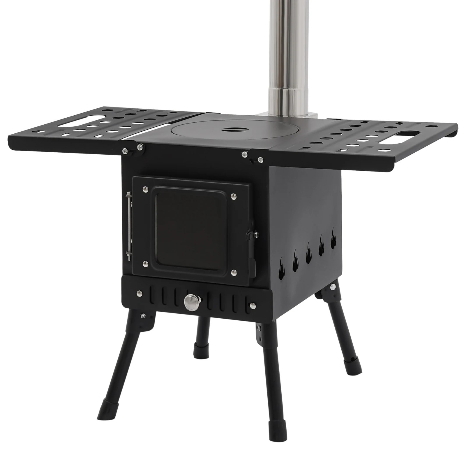 Folding Outdoor Camping Firewood Stove Portable Tent Stove Adjustable Height with Chimney for Outdoor Heating & Cooking & Hiking
