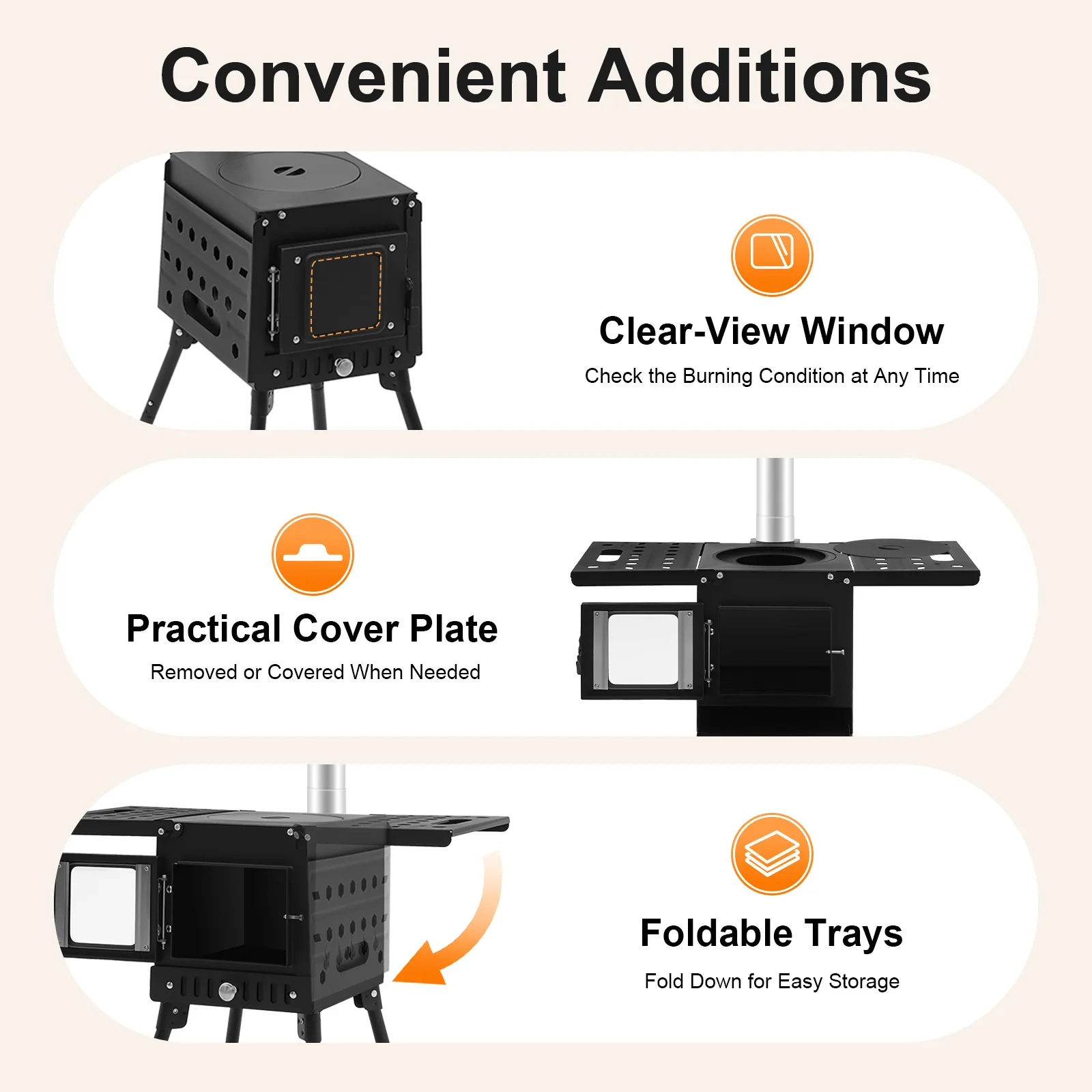 Folding Outdoor Camping Firewood Stove Portable Tent Stove Adjustable Height with Chimney for Outdoor Heating & Cooking & Hiking