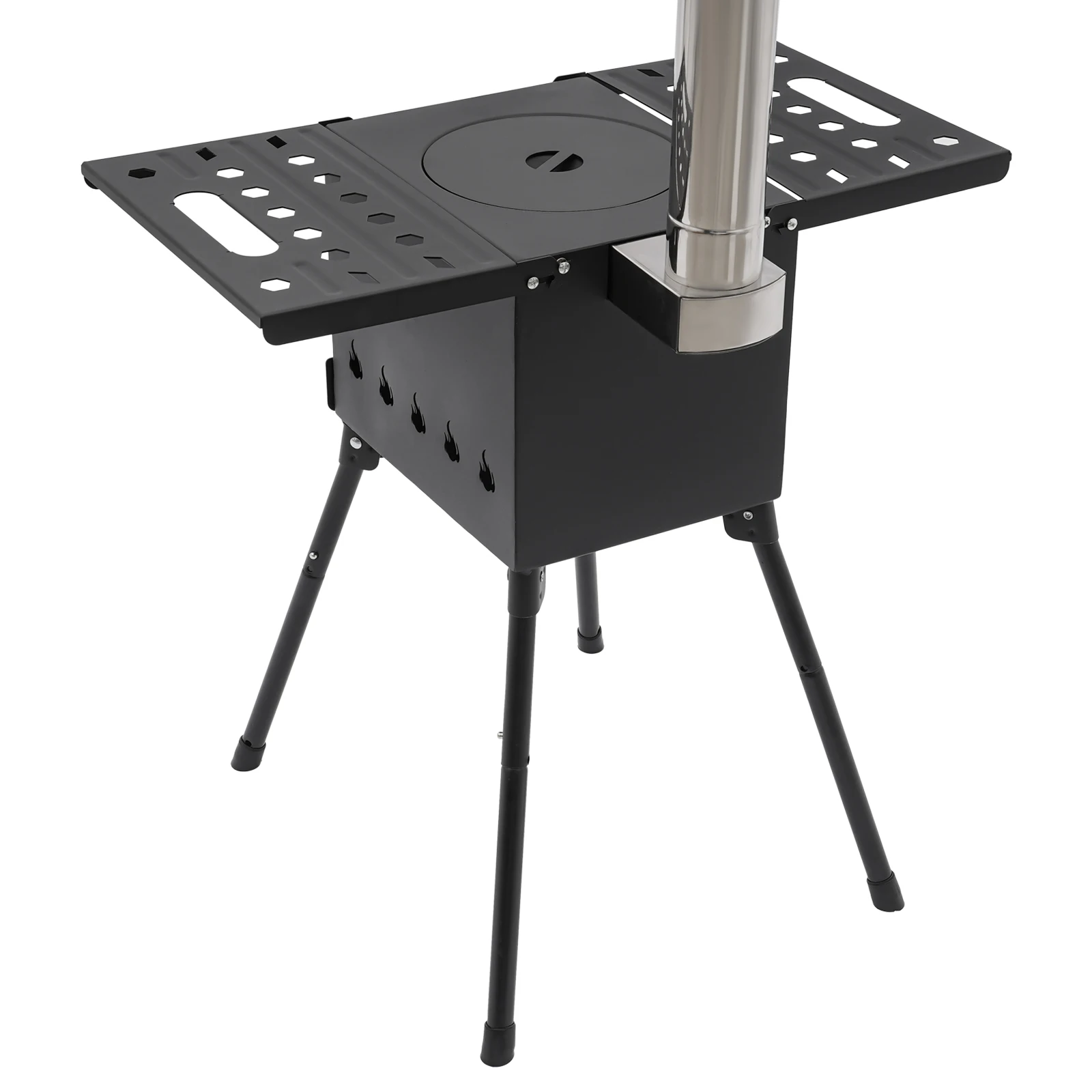 Folding Outdoor Camping Firewood Stove Portable Tent Stove Adjustable Height with Chimney for Outdoor Heating & Cooking & Hiking