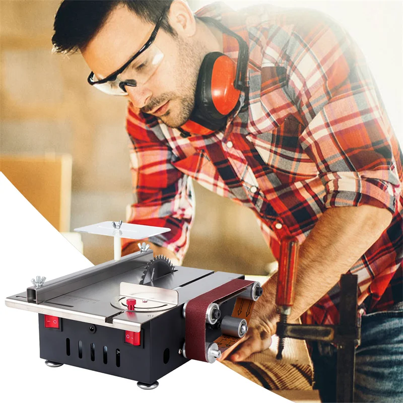 200W Mini Bench Saw and Belt Sander 7-Speed Adjustment Table Saw 30mm Cutting Depth DIY Benchtop Sanding Machine with Belts