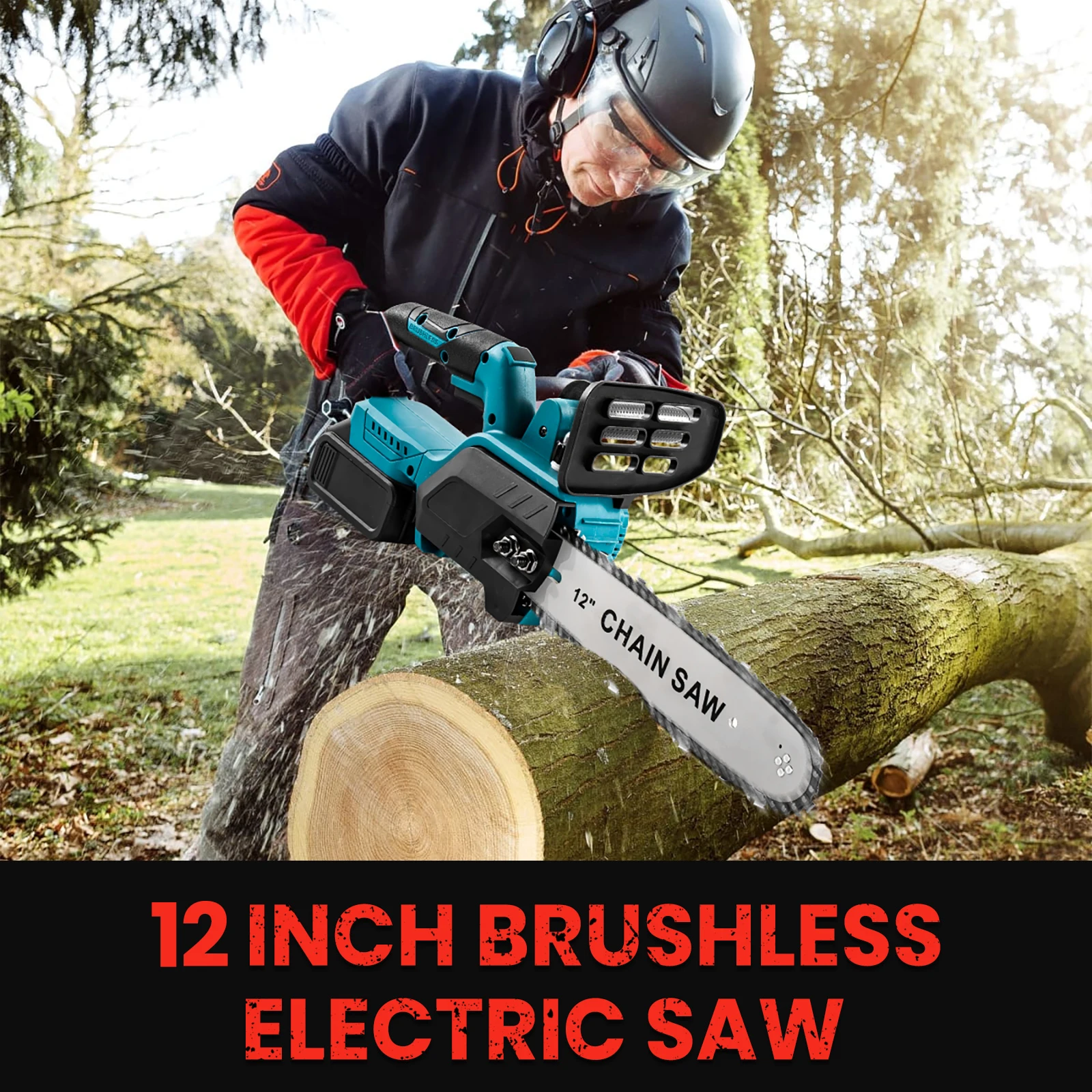 12 Inch 1500W Brushless Electric Chainsaw Cordless Wood Cutting Garden Logging Saw For Makita 21V Battery Pin