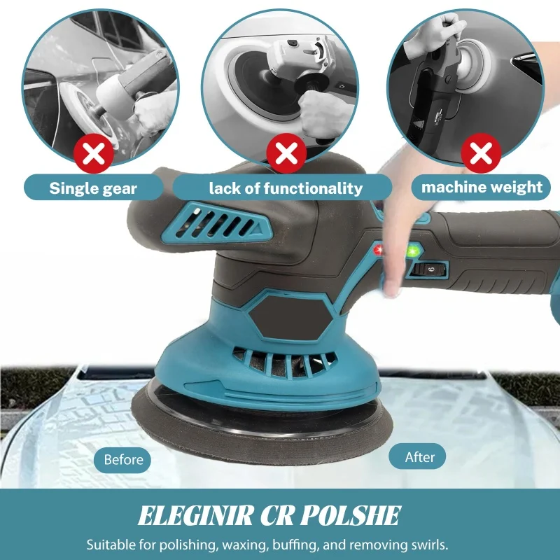 OWJHE Cordless Car Polisher 6 Gears Adjustable Auto Electric Waxing Sanding Sealing Glaze Power Tool Fit Makita 21v Battery Pin