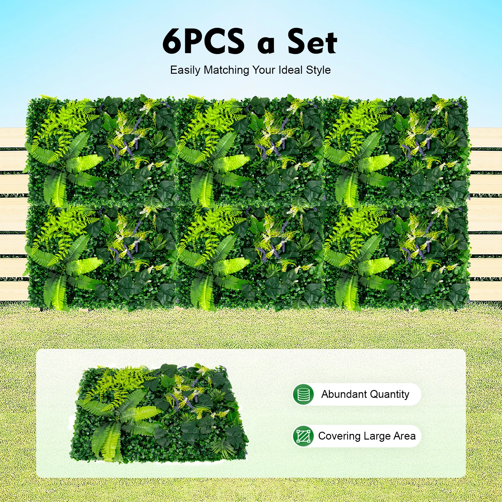 6PCS Artificial Greenery Wall Panels, Realistic Plastic Hedge Screen, Vertical Garden for Home Garden Balcony Decoration