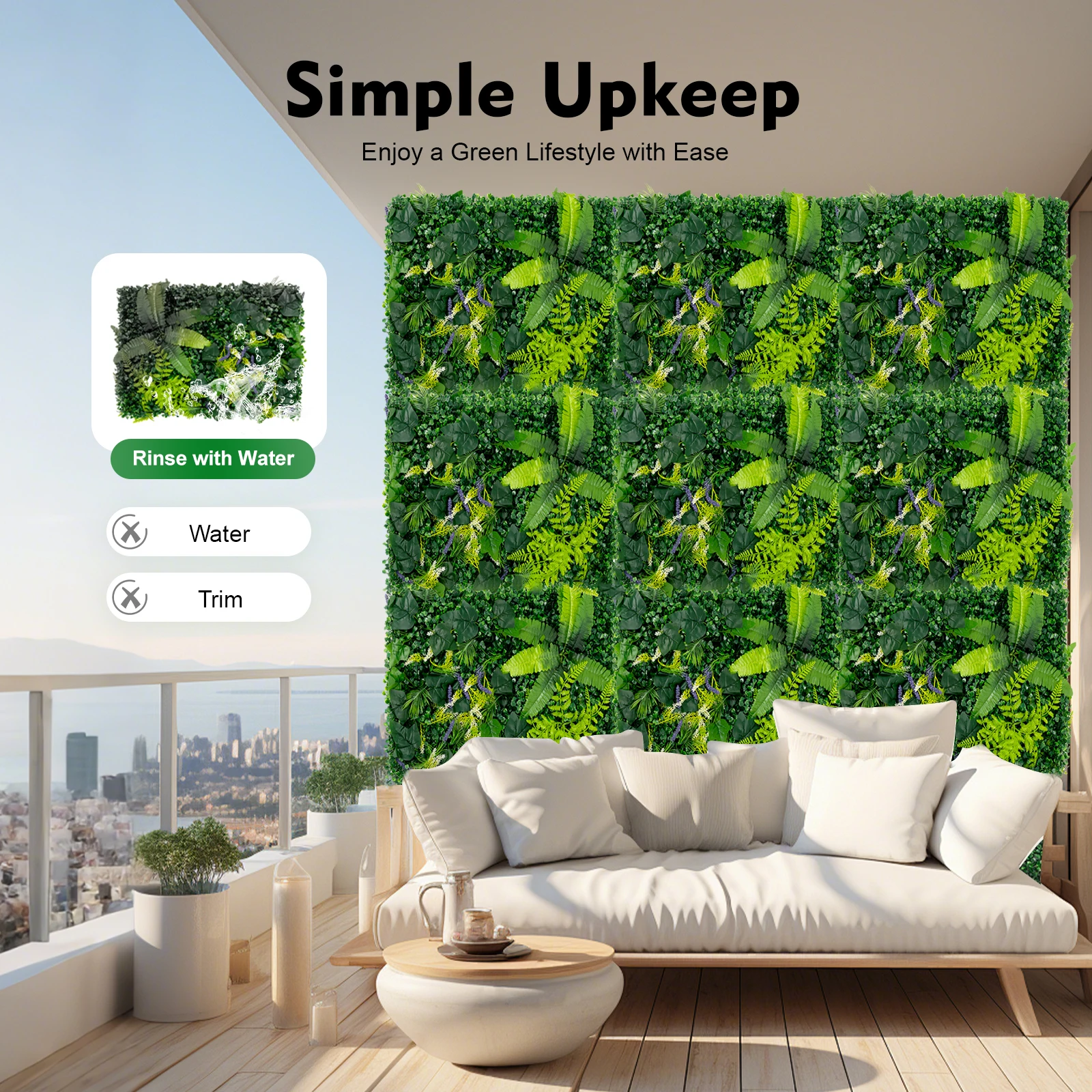 6PCS Artificial Greenery Wall Panels, Realistic Plastic Hedge Screen, Vertical Garden for Home Garden Balcony Decoration