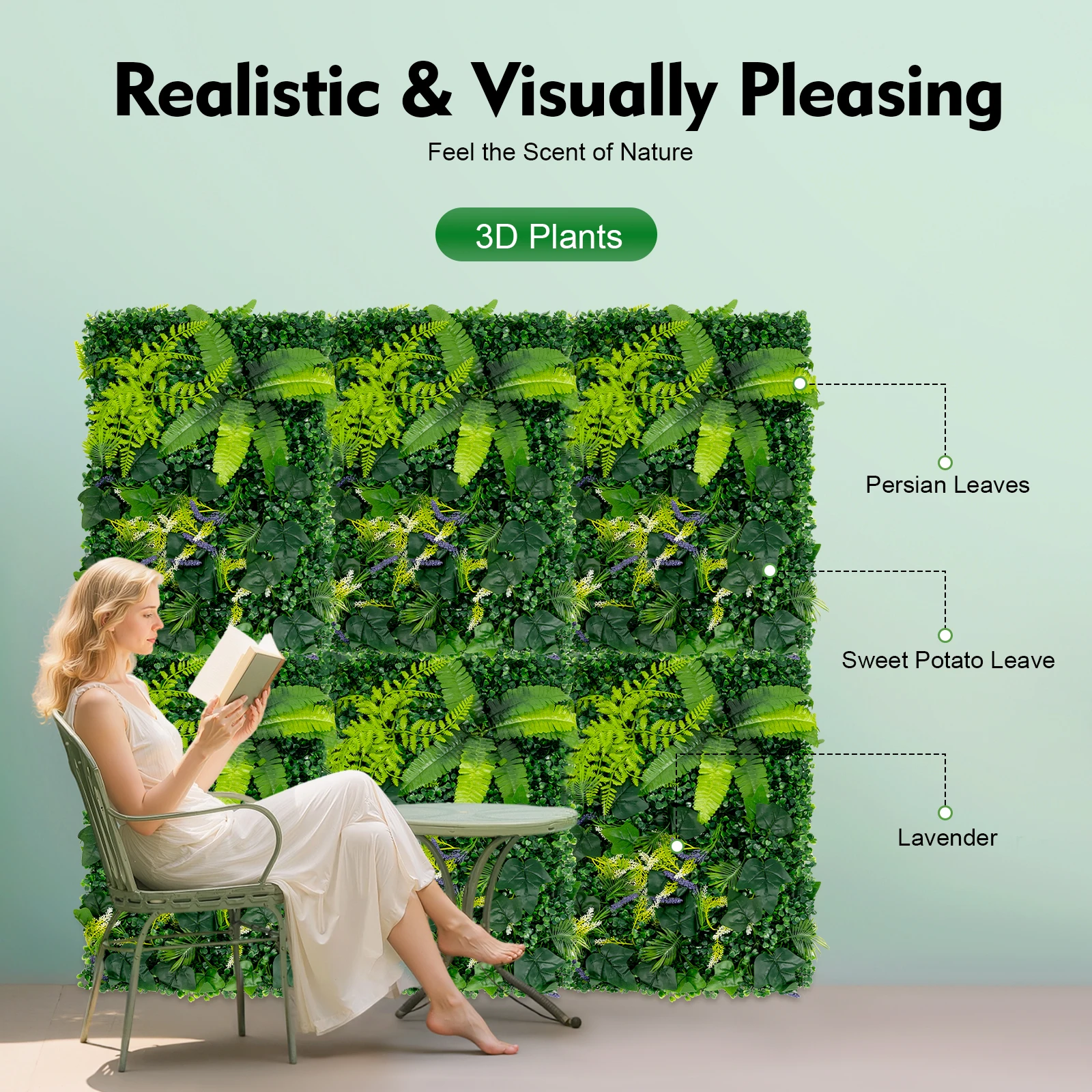 6PCS Artificial Greenery Wall Panels, Realistic Plastic Hedge Screen, Vertical Garden for Home Garden Balcony Decoration
