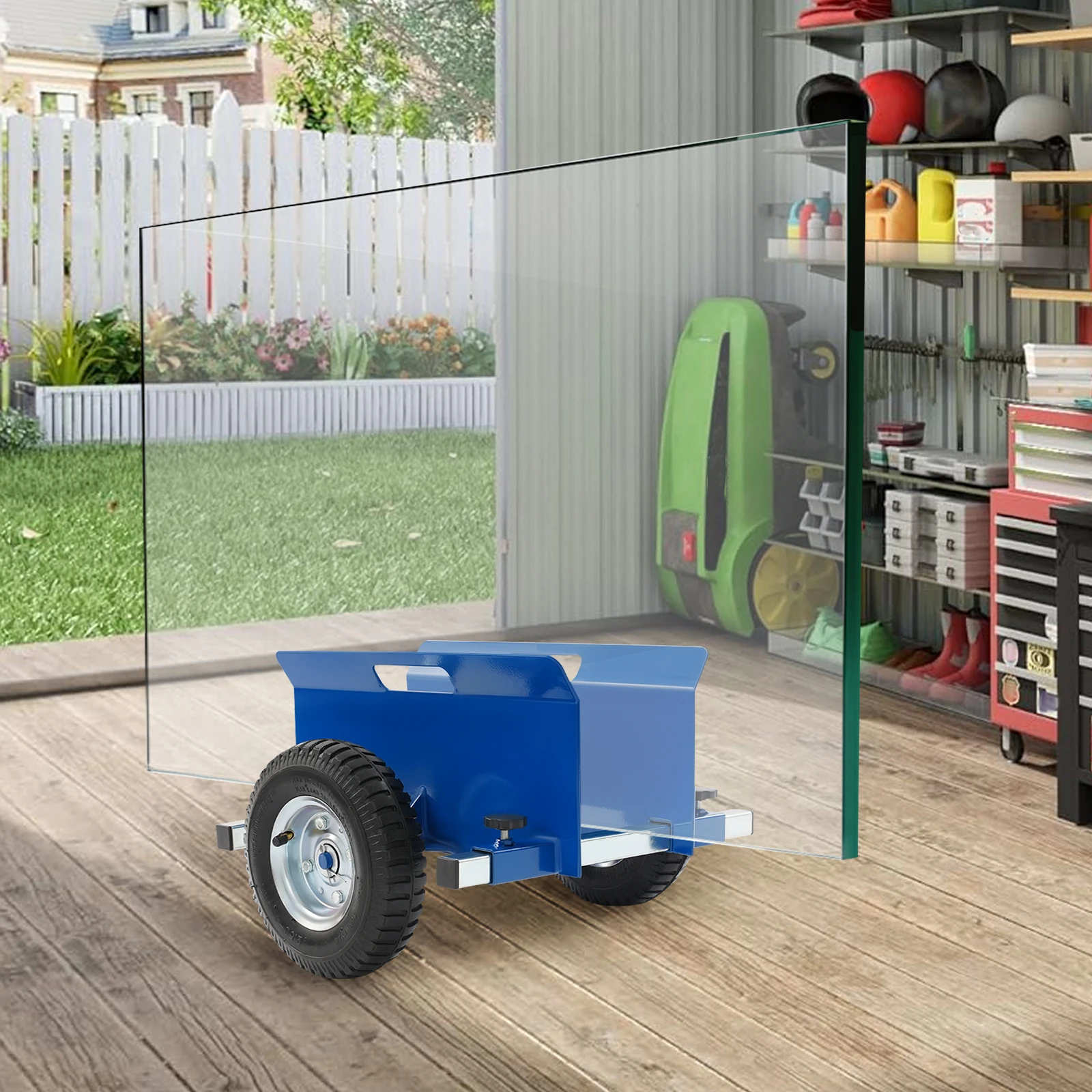 8 Inch Blue Heavy Duty Panel Dolly Cart for Drywall Wood Doors 1100LBS Capacity Adjustable Width with Solid Rubber Wheels
