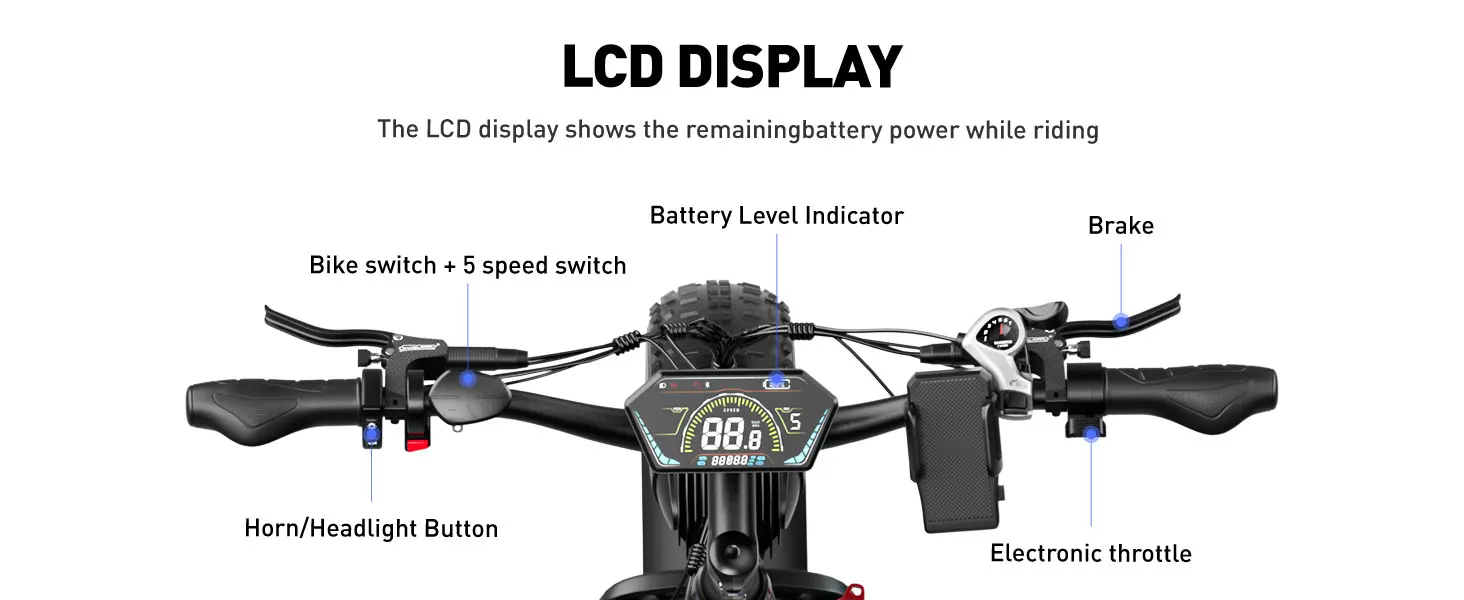 FENGQS F7PRO Adult Outdoor Mountain Ebike 1000W 52V 23Ah Electric Bike 26*4.0" Fat Tire Hydraulic Disc Brakes Electric Bicycle