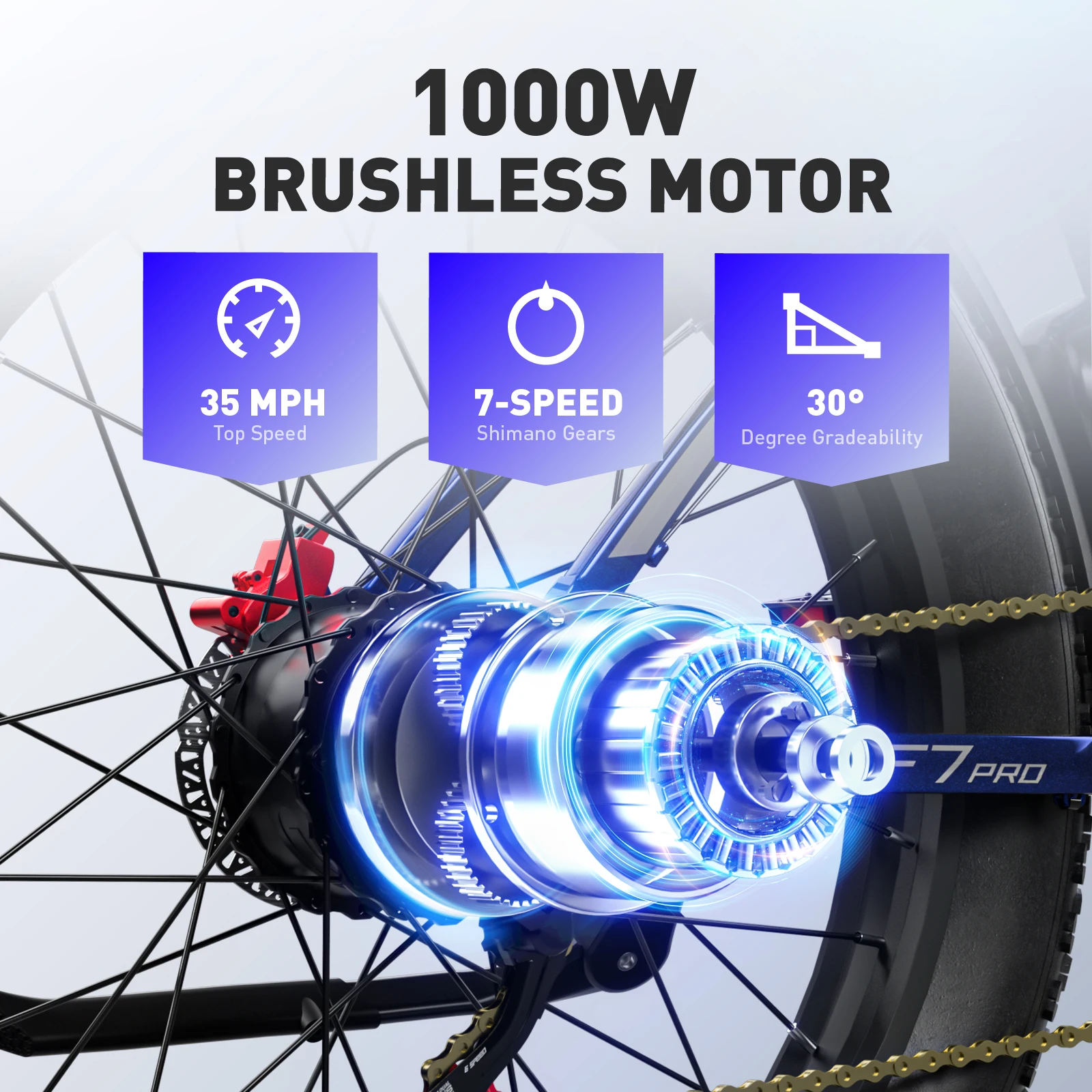 FENGQS F7PRO Adult Outdoor Mountain Ebike 1000W 52V 23Ah Electric Bike 26*4.0" Fat Tire Hydraulic Disc Brakes Electric Bicycle