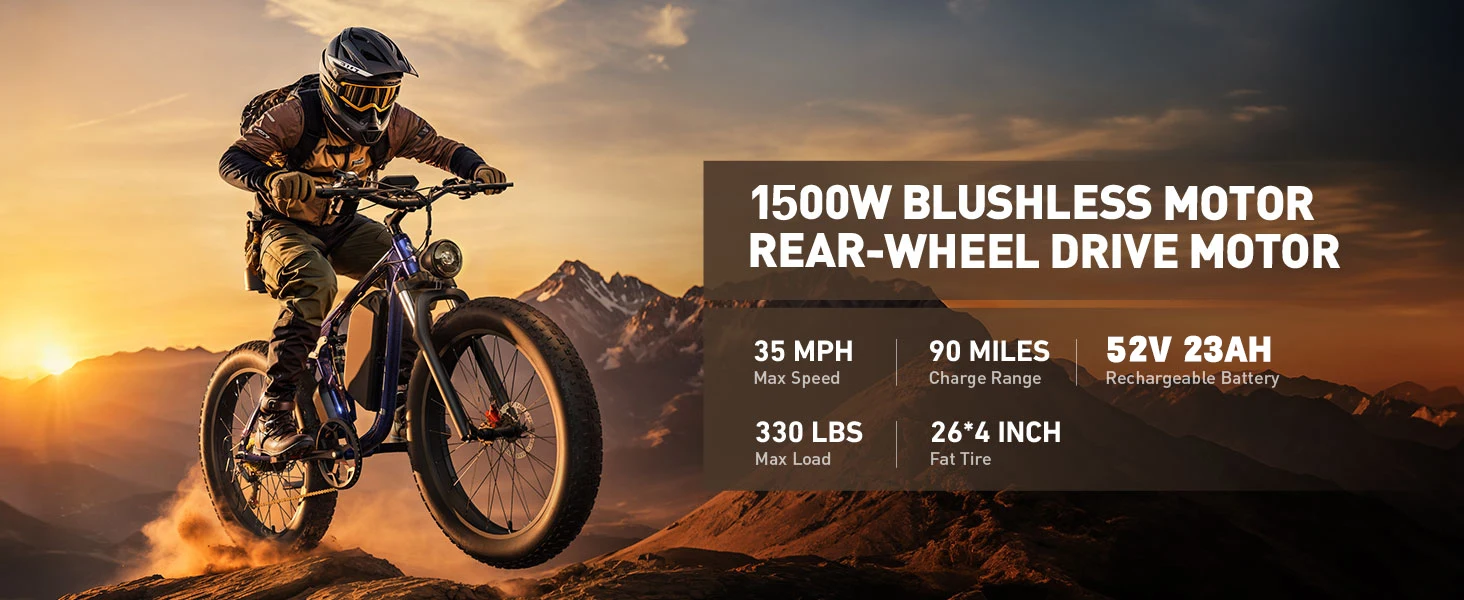 FENGQS F7PRO Adult Outdoor Mountain Ebike 1000W 52V 23Ah Electric Bike 26*4.0" Fat Tire Hydraulic Disc Brakes Electric Bicycle