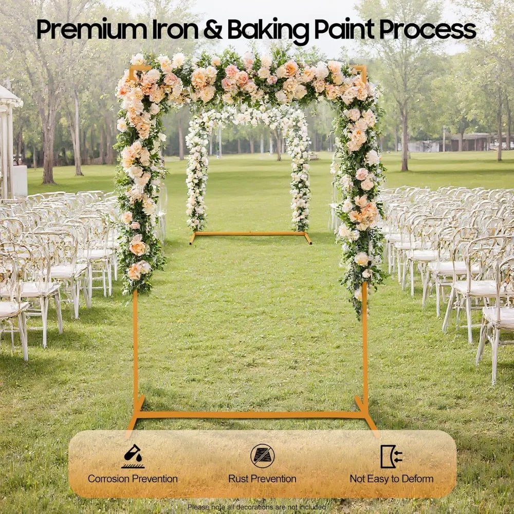 6.6x4.9FT Yellow Wedding Arch Metal Stand with Base - 25 Square Tube Iron Baking Paint, Easy Assemble Detachable for Wedding