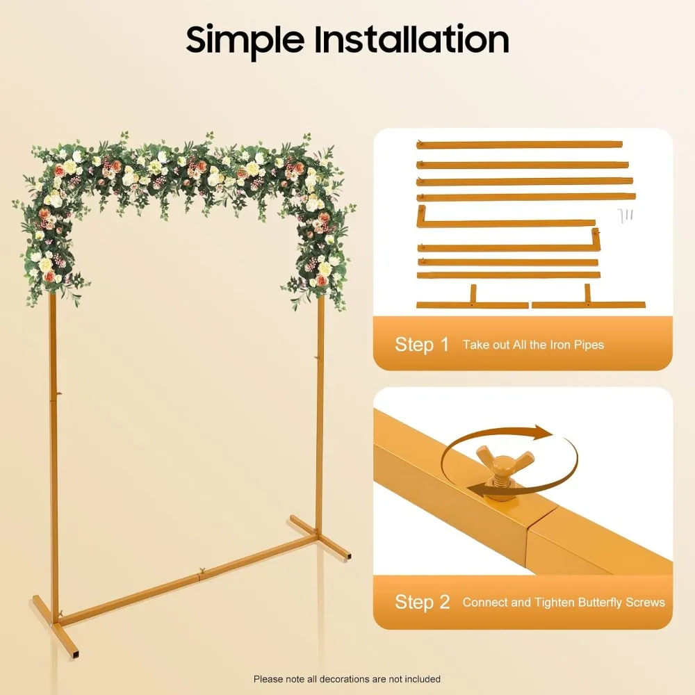 6.6x4.9FT Yellow Wedding Arch Metal Stand with Base - 25 Square Tube Iron Baking Paint, Easy Assemble Detachable for Wedding