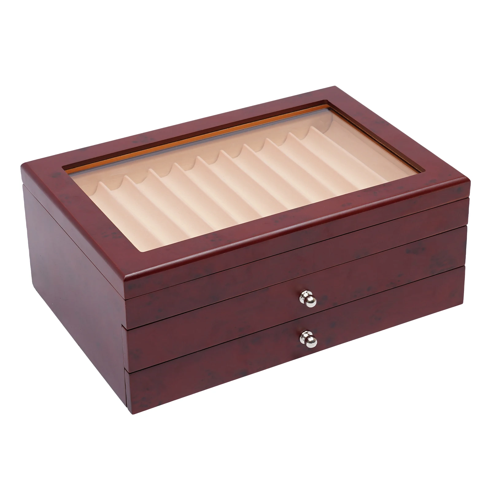 34 Slots Pen Display Case, Wood Fountain Pen Display Case W/ Transparent Top Lid for Storing Many Different Types of Pens
