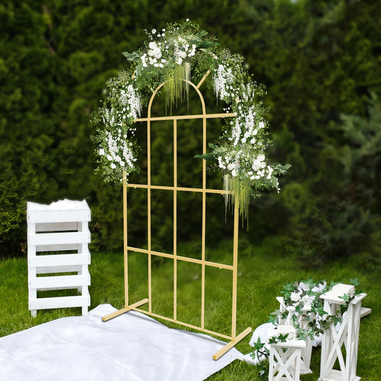 2x1m Gold Metal Wedding Arches, Wedding Arch Backdrop Stand for Ceremony Gold Balloon Arch Stand for Weddings, Birthday Parties