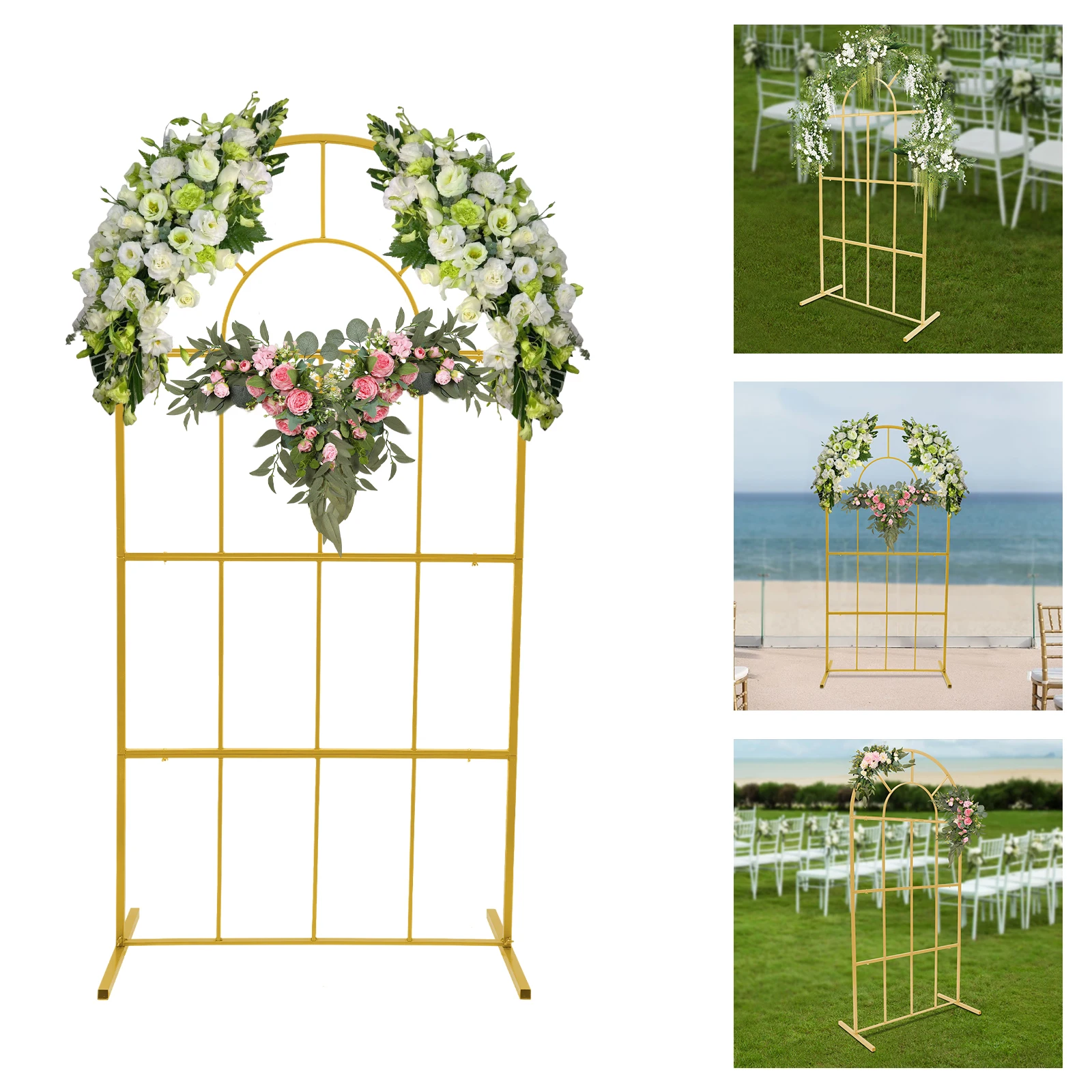 2x1m Gold Metal Wedding Arches, Wedding Arch Backdrop Stand for Ceremony Gold Balloon Arch Stand for Weddings, Birthday Parties