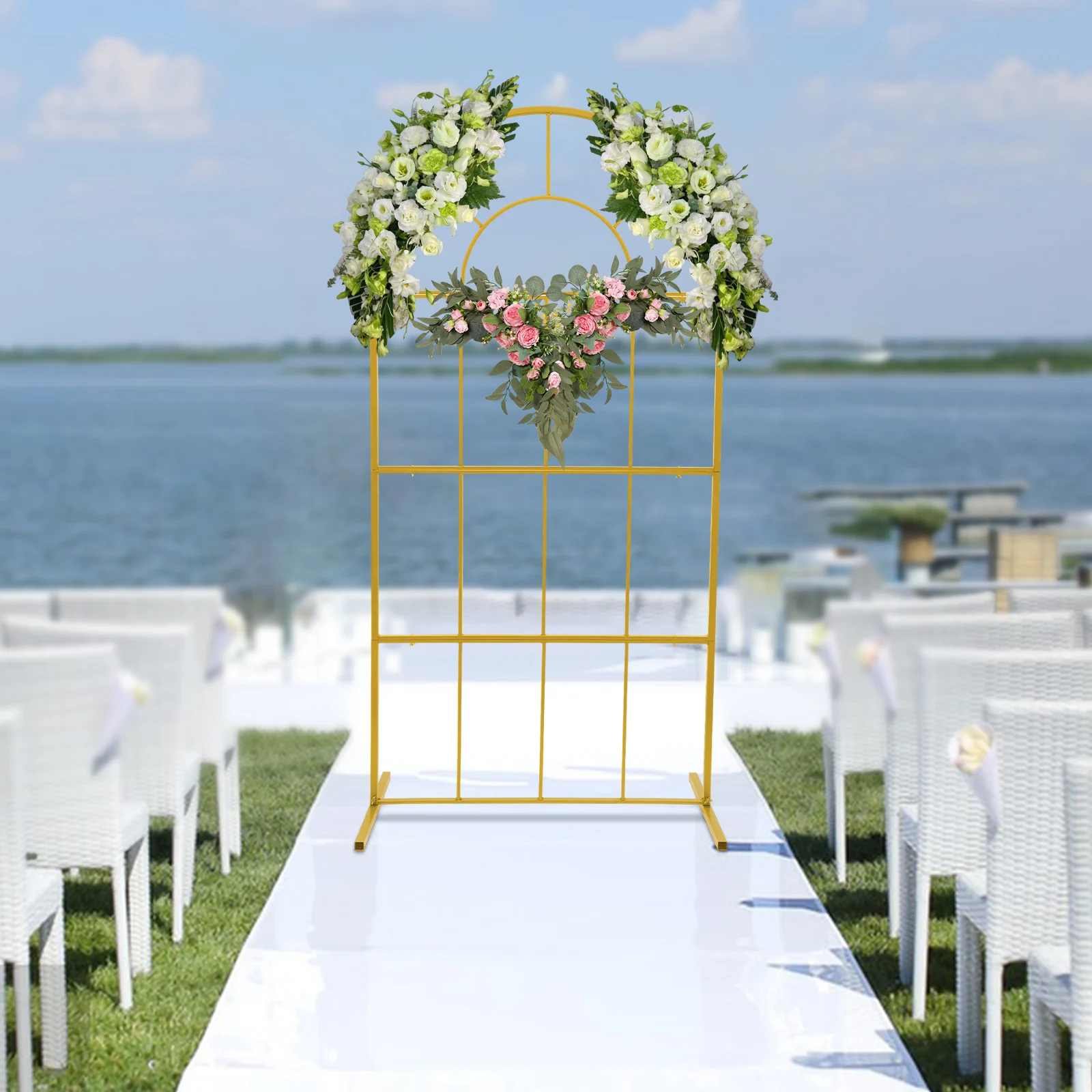 2x1m Gold Metal Wedding Arches, Wedding Arch Backdrop Stand for Ceremony Gold Balloon Arch Stand for Weddings, Birthday Parties