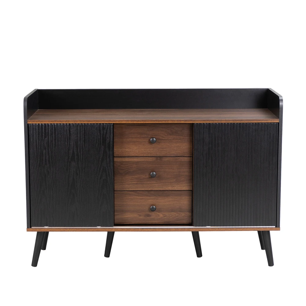 PINGGO Modern Sideboard with Three Drawers Wood Color Storage Rack for Bedroom And Living Room Pear Design