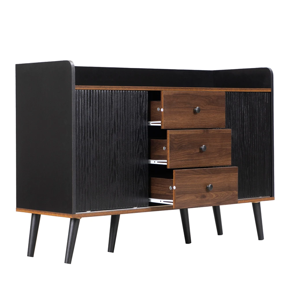 PINGGO Modern Sideboard with Three Drawers Wood Color Storage Rack for Bedroom And Living Room Pear Design