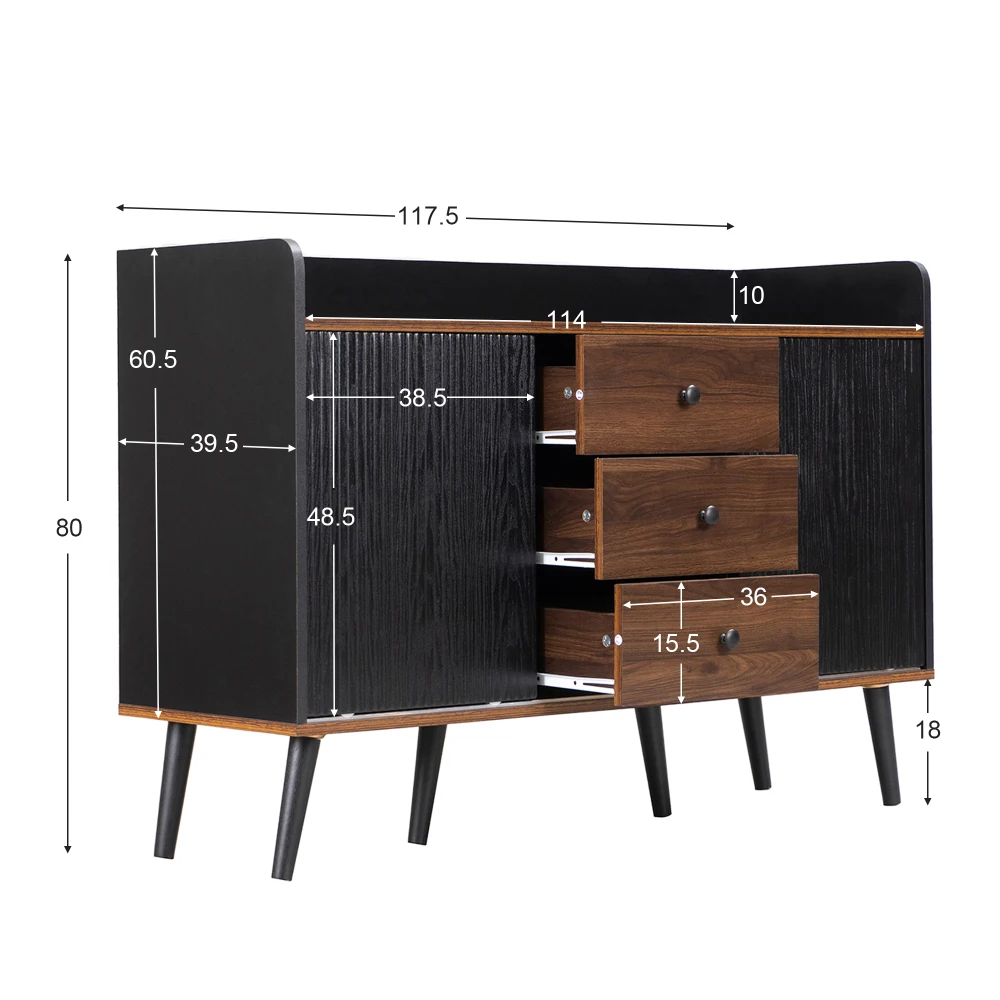 PINGGO Modern Sideboard with Three Drawers Wood Color Storage Rack for Bedroom And Living Room Pear Design