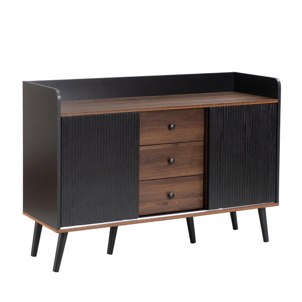 PINGGO Modern Sideboard with Three Drawers Wood Color Storage Rack for Bedroom And Living Room Pear Design