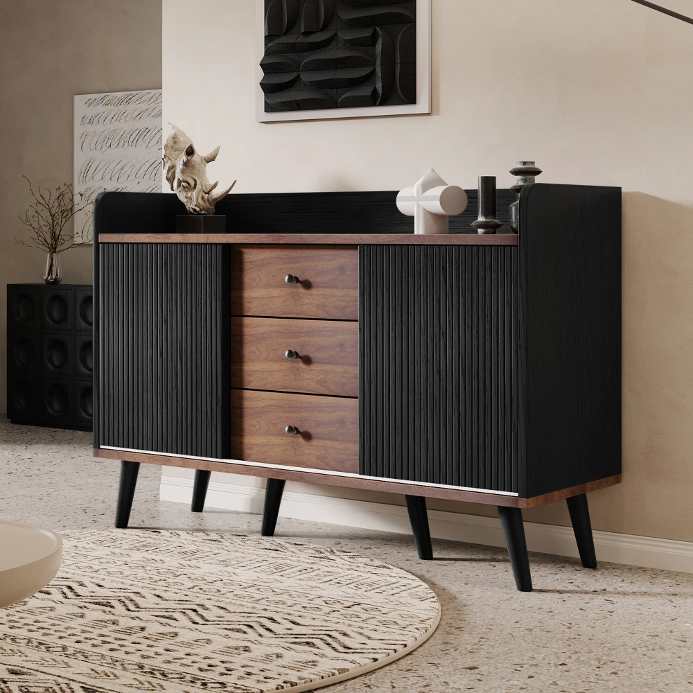 PINGGO Modern Sideboard with Three Drawers Wood Color Storage Rack for Bedroom And Living Room Pear Design